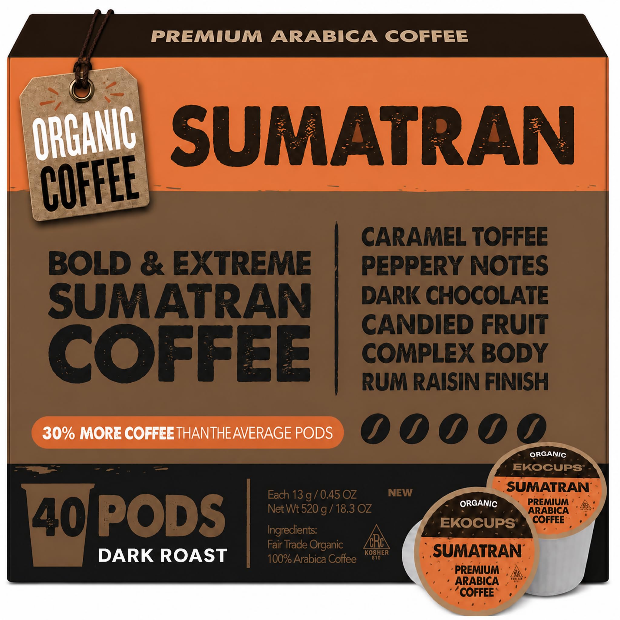 EKOCUPS Organic Sumatra Coffee Pods