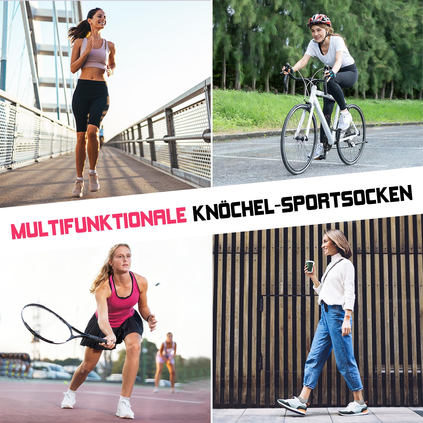 Calcetines de Deporte Mujer Antiampollas Transpirables con Soporte Acolchado, Calcetines Tobilleros para Running, 6 Pares