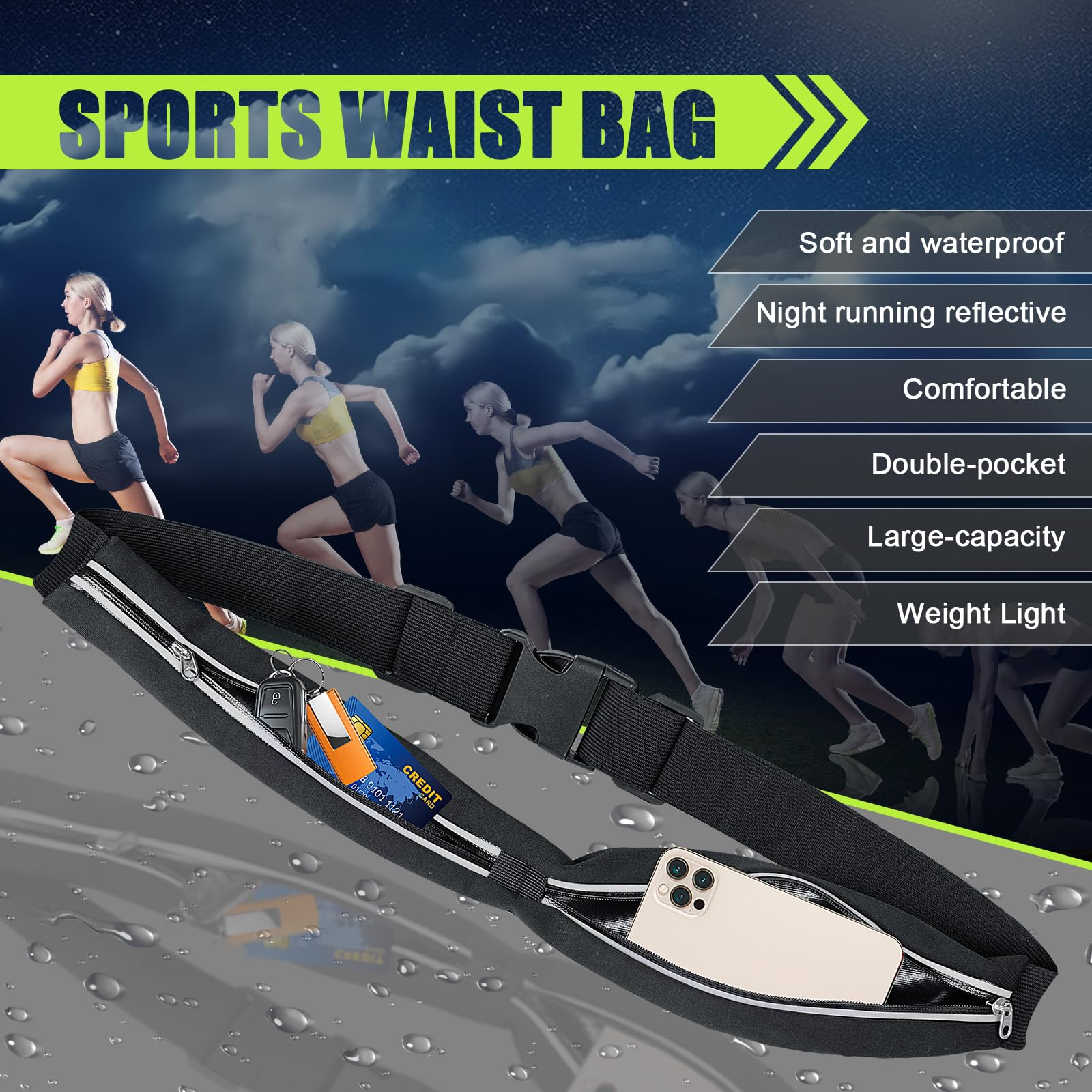 AiQInu Pasek do biegania, pokrowiec na telefon komórkowy, akcesoria do biegania, biegania, uprawiania sportu, fitnessu, kobiet i mężczyzn – czarny, czarny, Einheitsgröße, moda