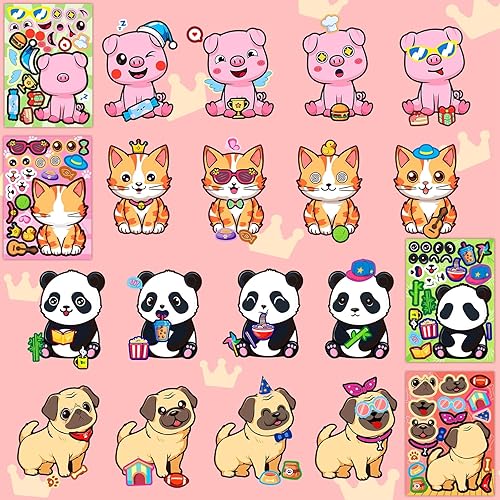 Miniatura 2 de BLIJOLA 48 hojas para hacer tus propias calcomanías para niños pequeños, hojas de calcomanías de cara de animal, bricolaje para festivales de