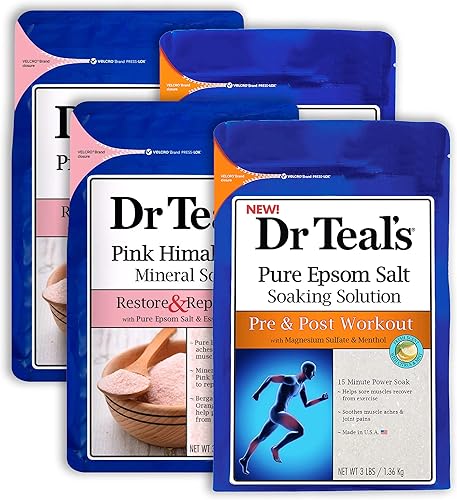 Dr. Teal's Pure Epsom Salt - Juego de regalo (4 unidades, 3 libras cada uno.) - Restaura y repone con sal rosa del Himalaya, antes y después del