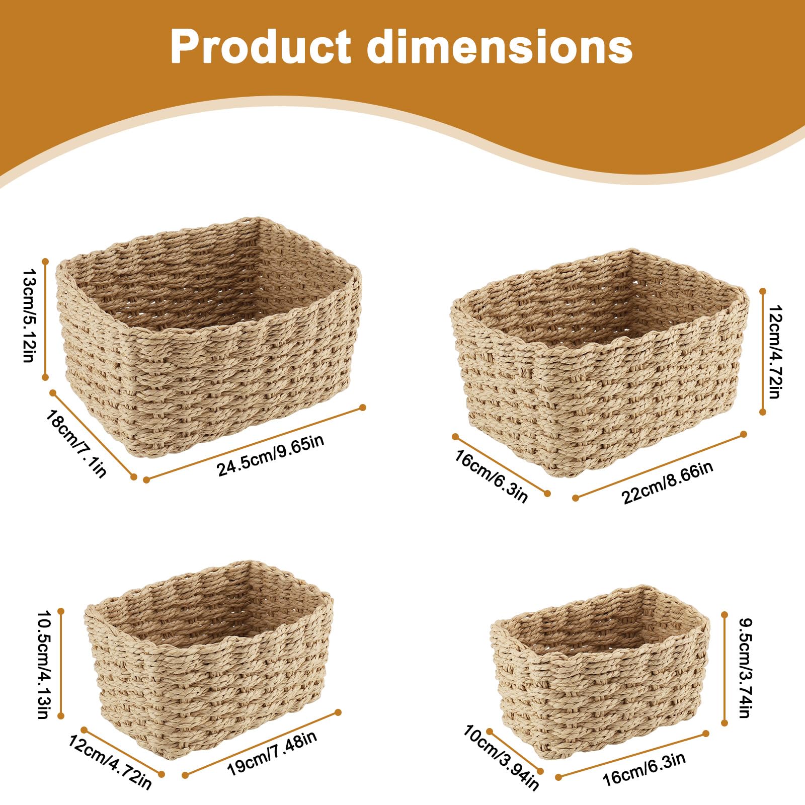 4 PCS Cestas Almacenaje Baño, Cestas Organizadoras Apilables, Cesta Mimbre Almacenaje Utilizar para Recoger Ropa, Juguetes y Cosméticos, para Cocinas, Dormitorios, Salas de Estar