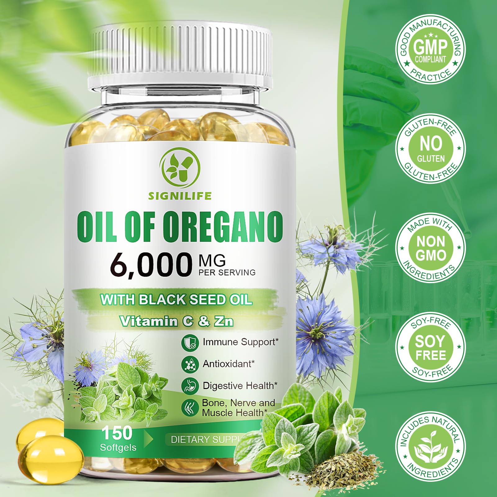 Oil of Oregano with Black Seed Oil, 6000mg/Serving, 150 Softgels — Amazon image 6