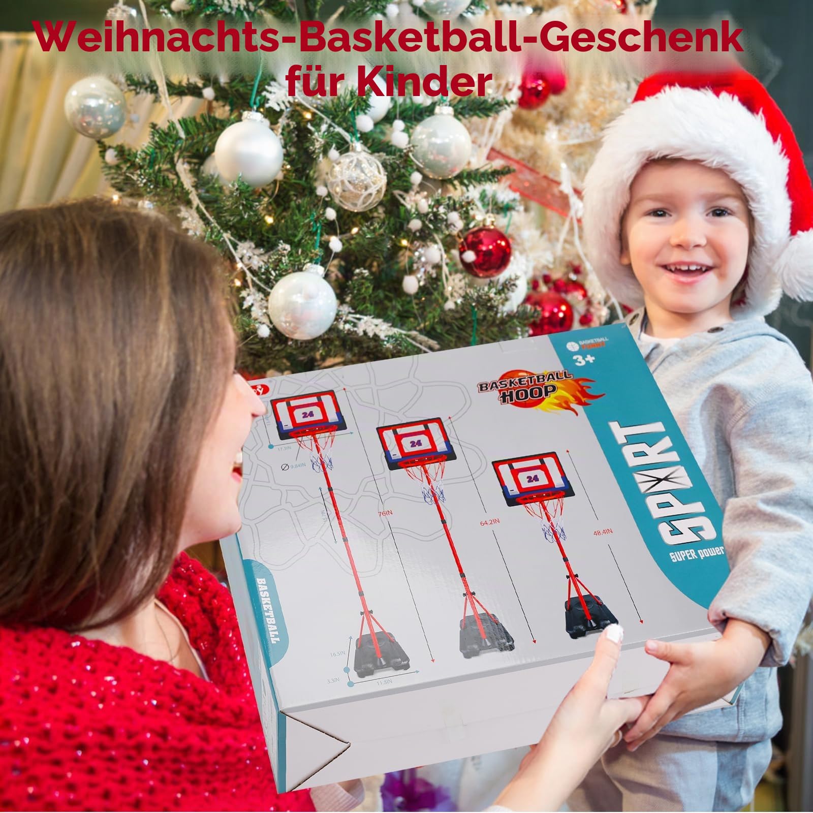 Basketballkorb Kinder Outdoor Indoor Höhenverstellbar 107cm-189cm, Basketball Korb Set Spielzeug mit Ball Pumpe, Sport Spielzeug Geschenk für Jungen Mädchen ab 3 4 5 6 7 8 Jahre