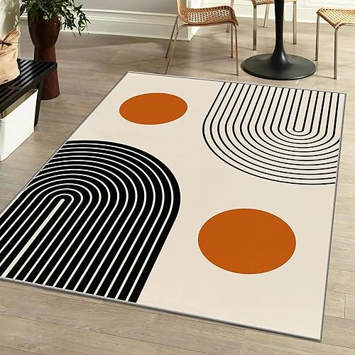 Tritard Alfombra abstracta moderna de mediados de siglo, geométrica, antideslizante, alfombra envejecida para sala de estar, dormitorio, multicolor,