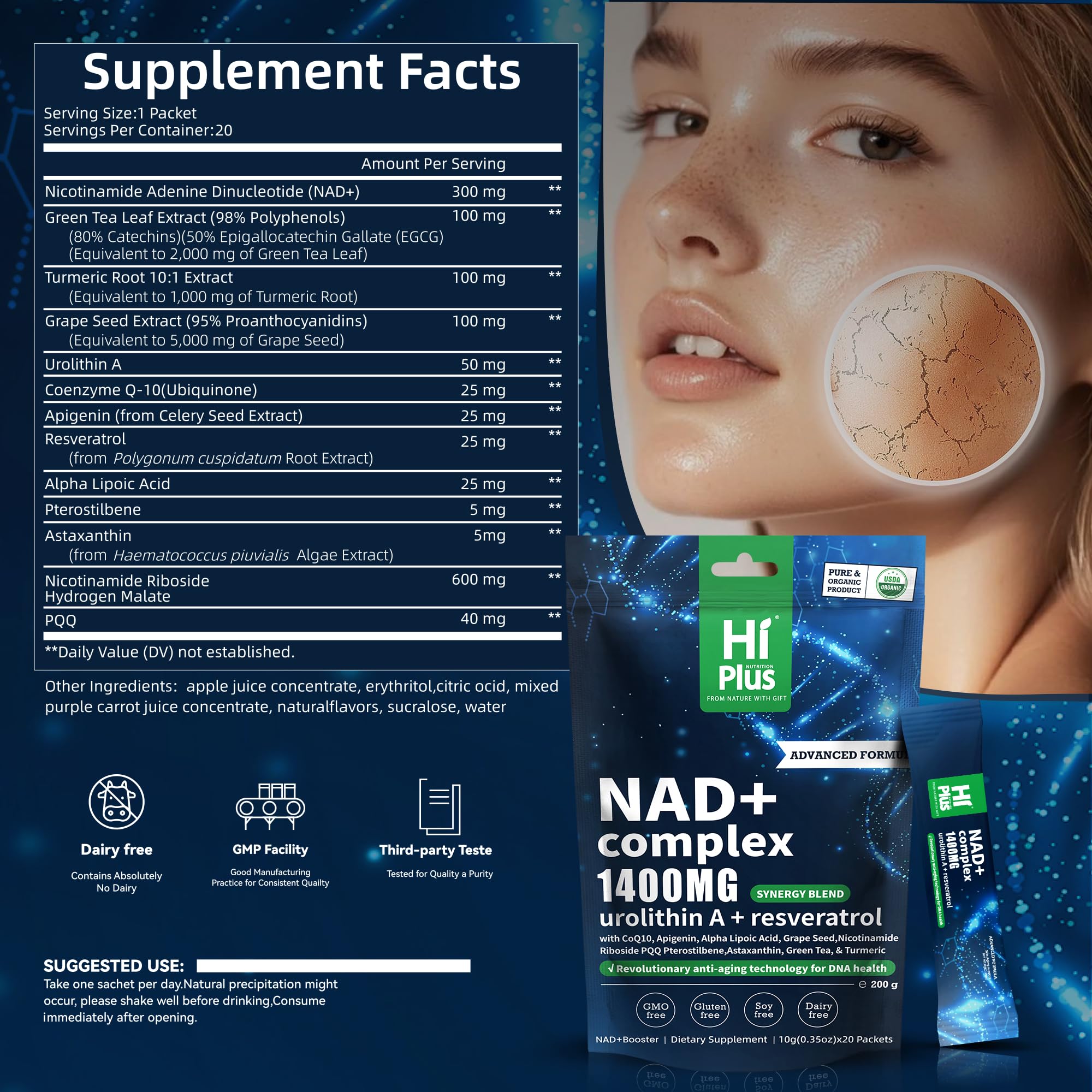 1400mg NAD+ Liquid Supplement for Anti Aging and Cell Regeneration, Urolithin A, Premium Alternative Liposomal, Nicotinamide Riboside with Resveratrol, PQQ & CoQ10 - Advanced Cellular Energy, 20 Pack