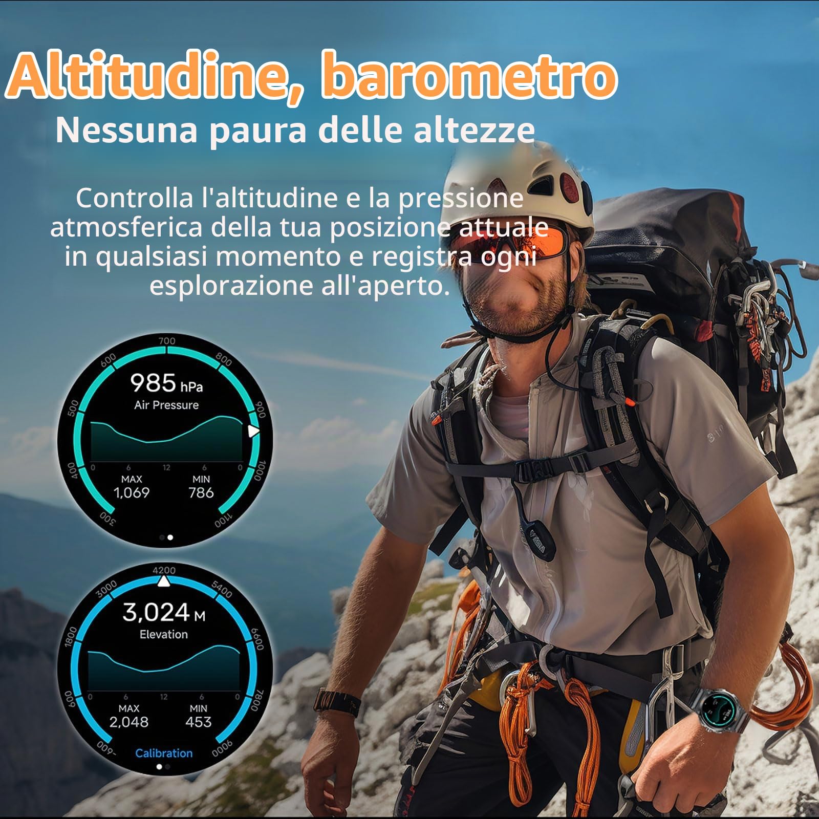Orologio GPS per attività all'aperto, militare, fitness tracker da uomo con bussola, altimetro, barometro IP68, impermeabile, 100 + modalità sportive, orologio fitness con frequenza cardiaca