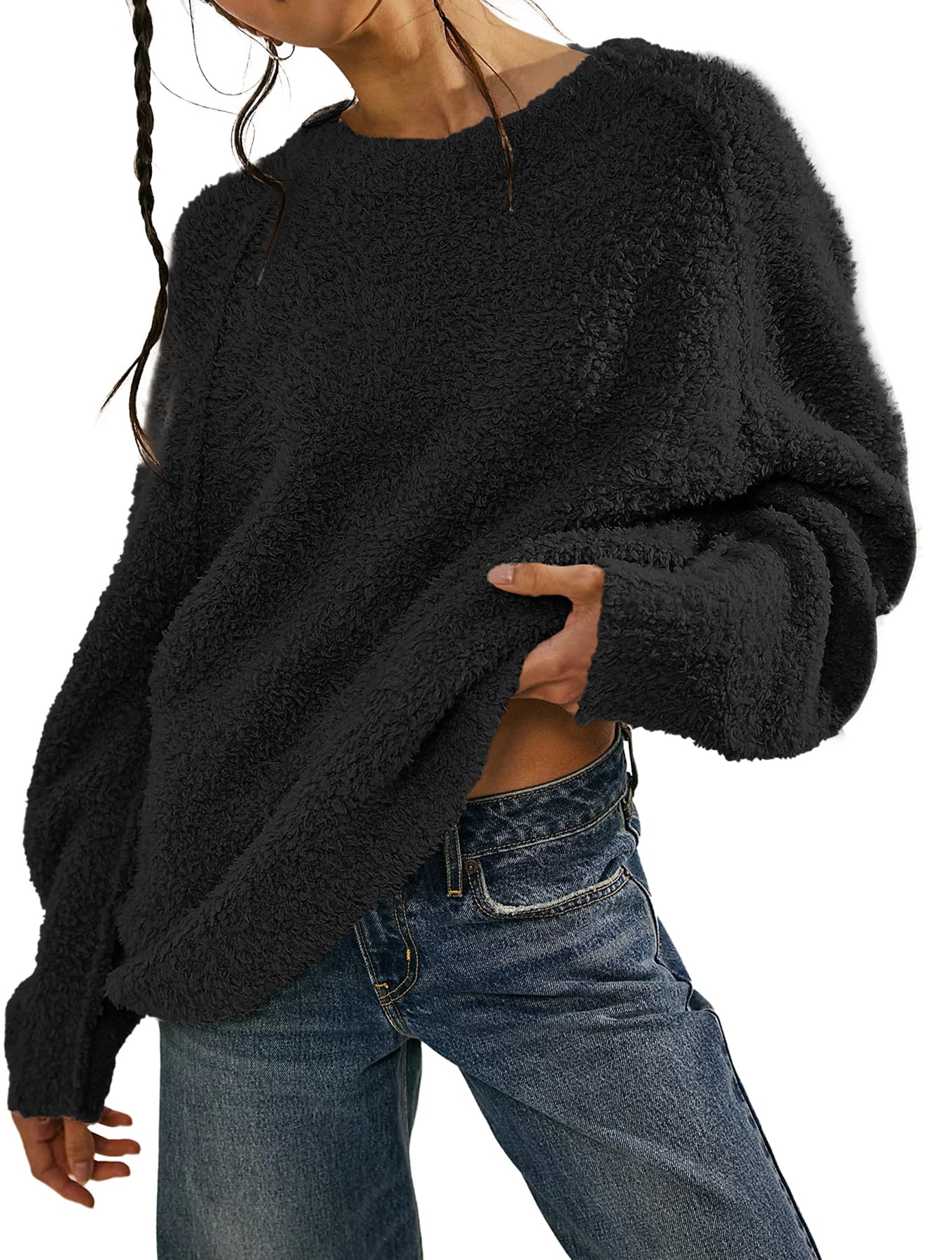 Beaully Womens Oversized Long Sleeve Crewneck Fuzzy Knit Warm Sweaters 2025 Fall Pullover Sweater Tops