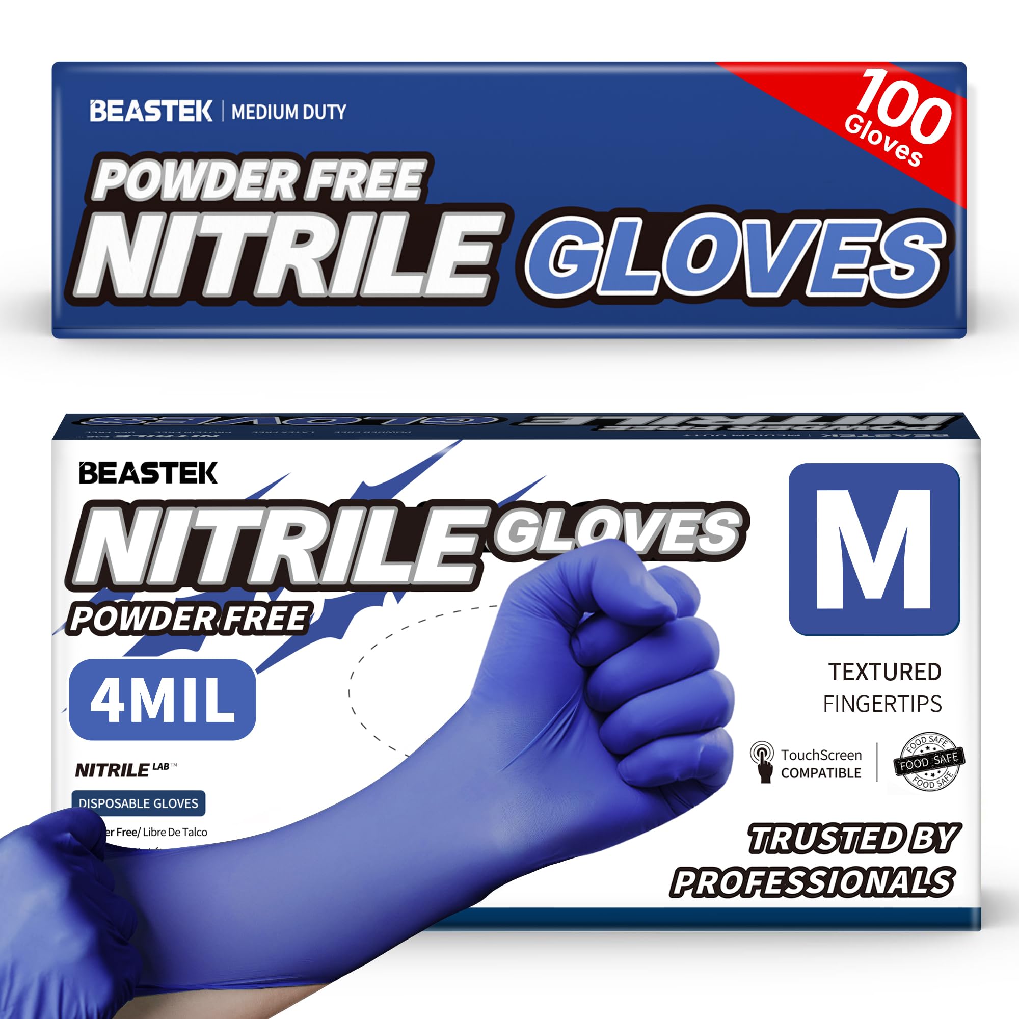Beastek Guantes de examen de nitrilo, 4.0 mil, 100 unidades, sin polvo, sin látex, guantes desechables de cocina médica, aptos para alimentos, azul violeta (mediano)