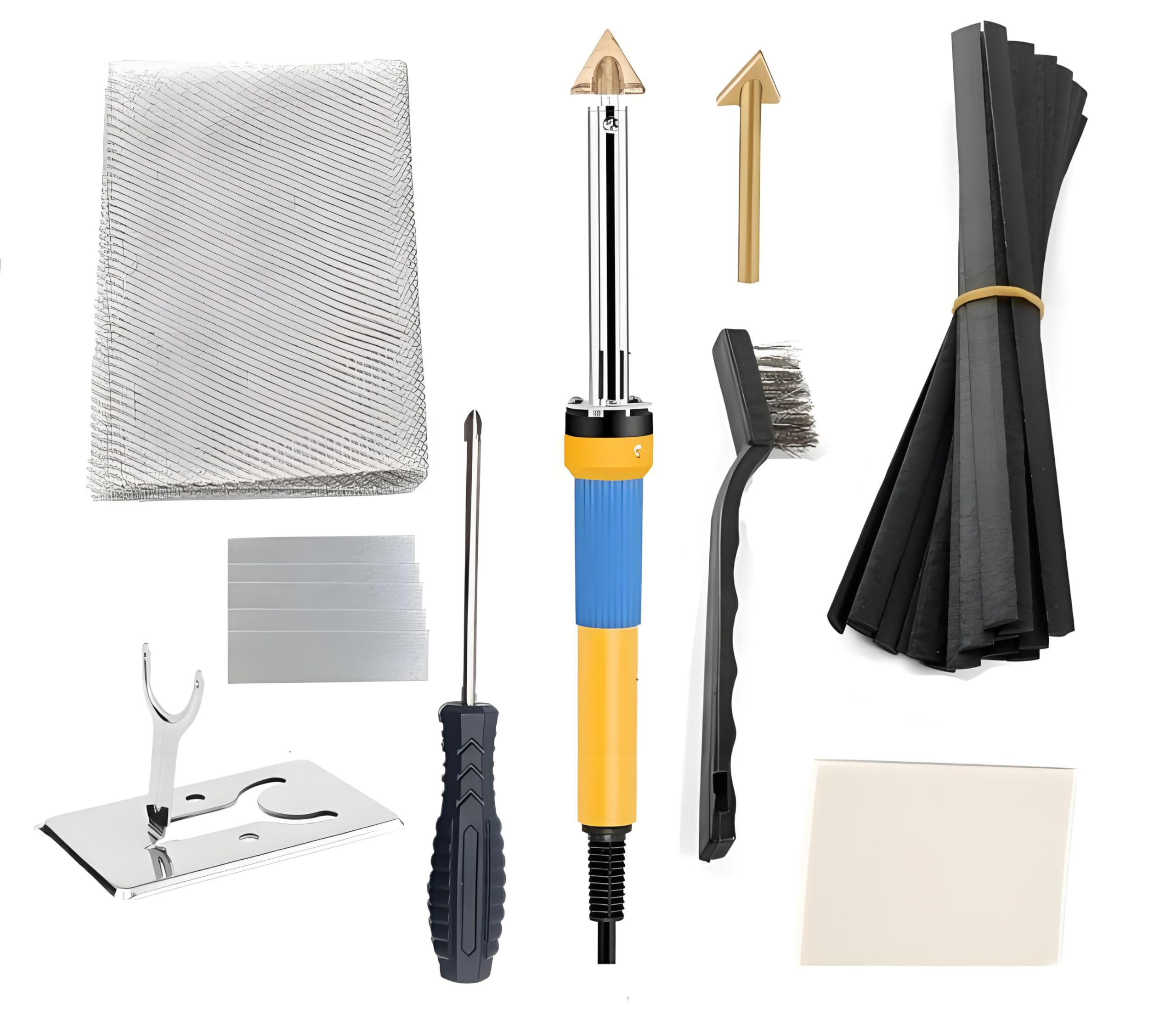 Kit de soldador de plástico, 80 W, kit de soldadura de plástico para parachoques, reparación de kayak, dos puntas, una malla, soporte de metal, varillas blancas y negras - 220v