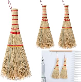 Suclain 2 escobas pequeñas para batir maíz, 100 % hechas a mano, 12 pulgadas, batidores de maíz natural, escoba batidora asiática con mango de hilo de nailon para barrer el hogar, interiores y