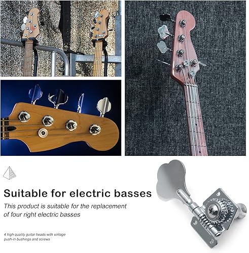 Miniatura 5 de MAXCHEER Afinadores de bajo y guitarra, teclas de afinación de guitarra, cabezal de relación sellado, cabezal de repuesto para jazz eléctrico bajo o