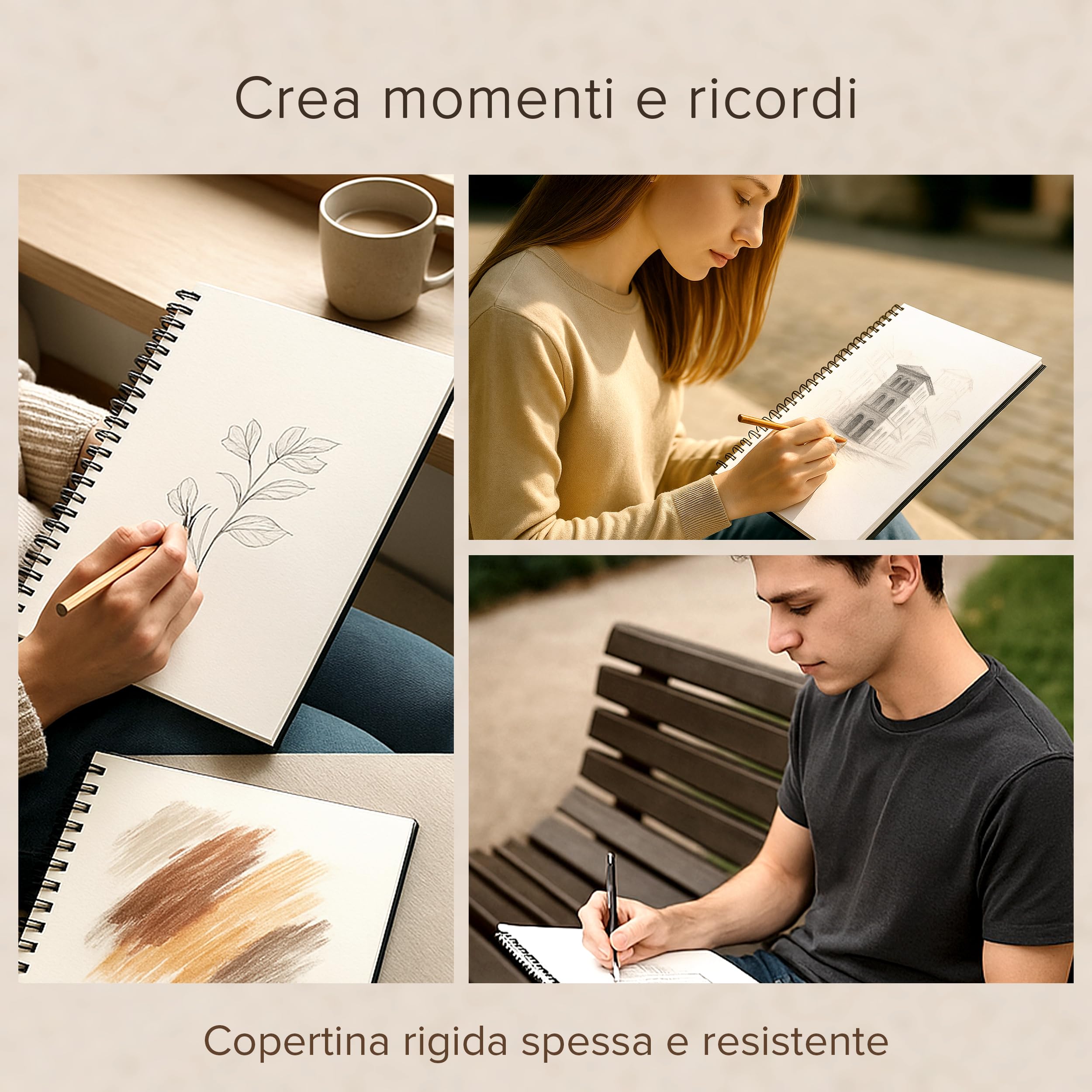 Blocco per Schizzi A4 con Copertina Rigida – Carta Molto Spessa da 200 g/m² – Grande a Spirale per Bambini, Professionisti, Disegni – 21 x 29 cm, 40 Fogli / 80 Pagine