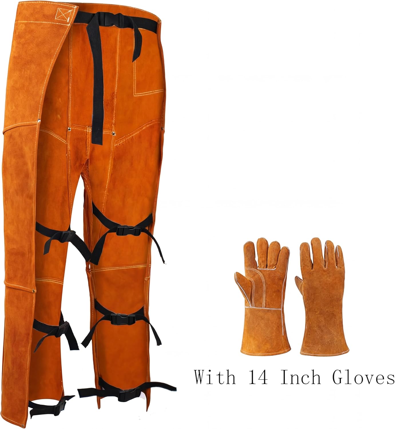 Leather Welding Pants, Welding Chaps - Leather Leg Protection, Adjustable Fit for Heavy Duty Use