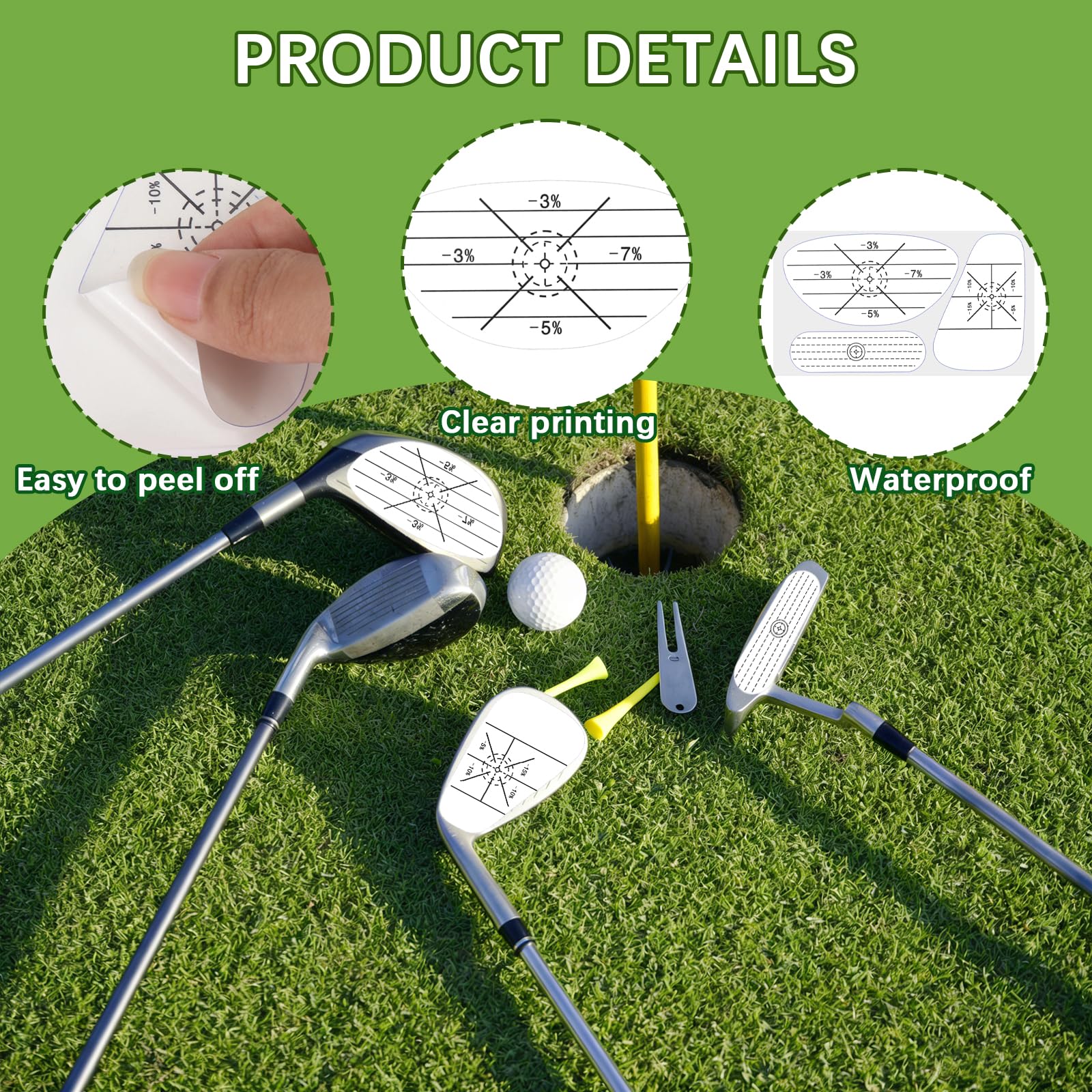 Club de Golf Impact Tape,150 pièces Golf Impact Tape Etiquettes de Entraînement Swing Golf Swing Trainer Sweet Spot Analyse Entrainement au Swing Golf Impact Sticker