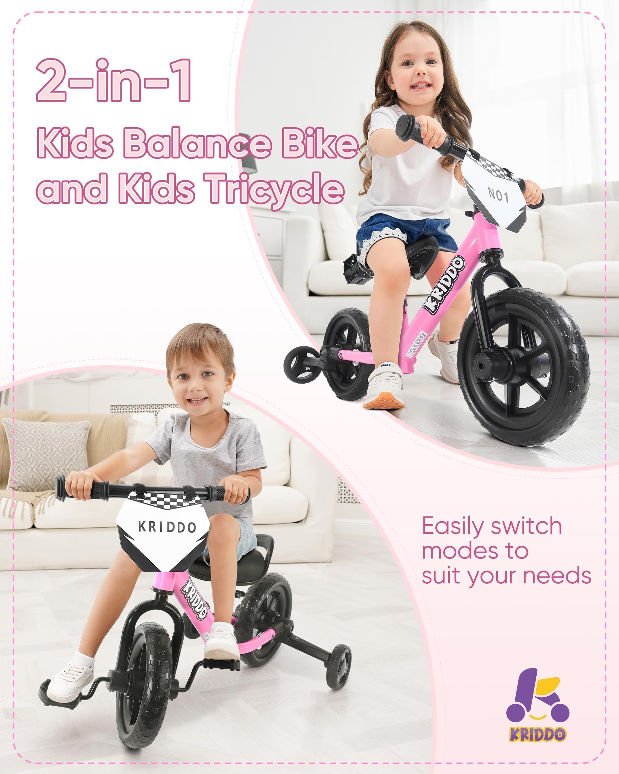 Tricycle KRIDDO 2 en 1 pour Enfants 18 Mois à 3 Ans, Rose avec Klaxon Canard - Jeux - Jouets Tricycle KRIDDO 2 en 1 pour Enfants 18 Mois à 3 Ans, Rose avec Klaxon Canard - Jeux - Jouets