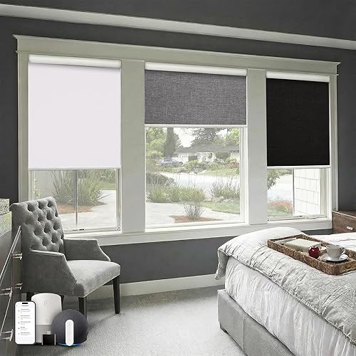 Miniatura 10 de Persianas motorizadas con control remoto, persianas enrollables inteligentes sin taladro y opacas, persianas automáticas para ventanas, blancas, 23