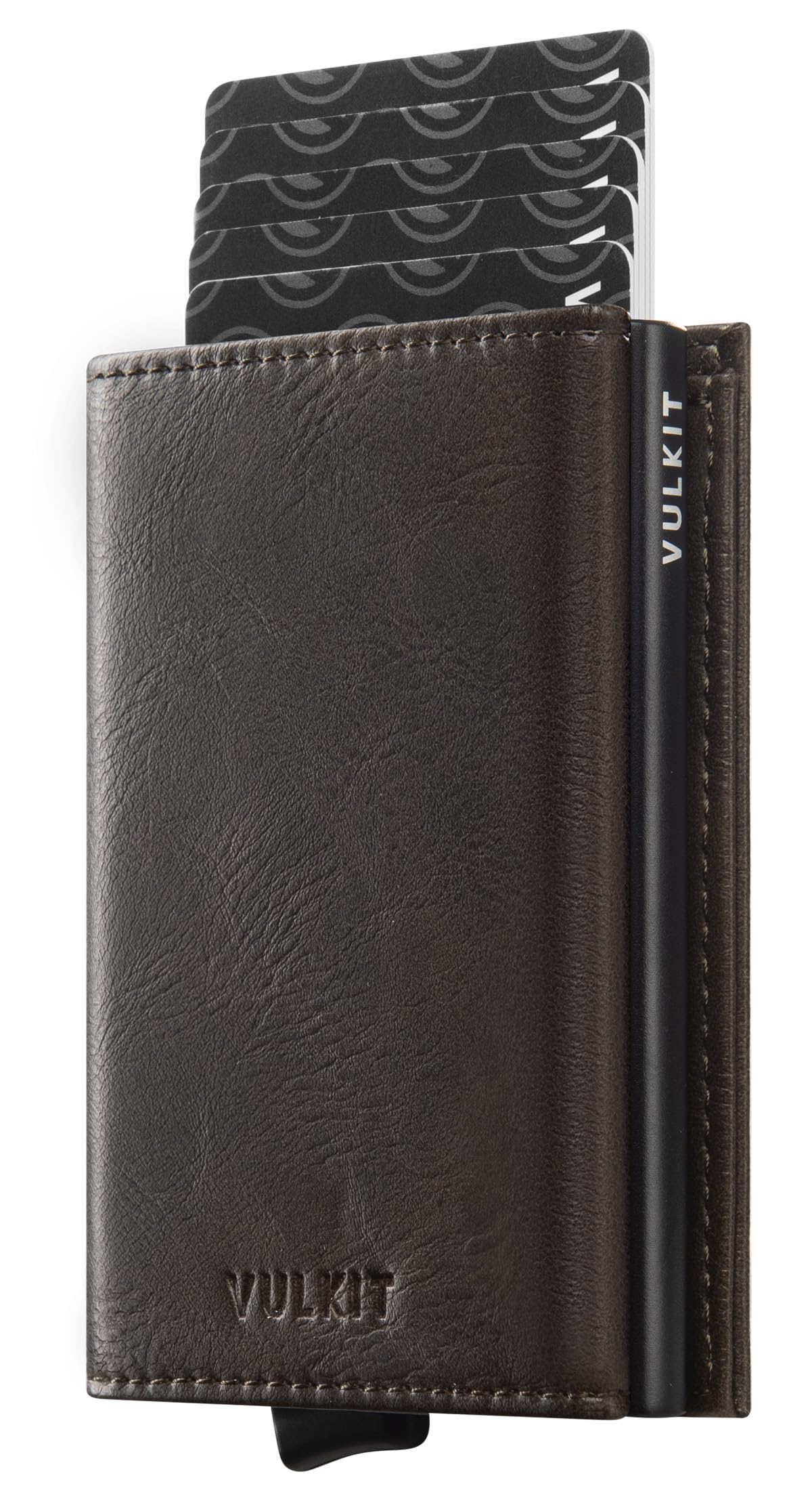 Credit Card Holder Genuine Leather Bifold Pop up Wallet with Banknote Compartment, ID Window & Coin Pocket (Dark Olive)