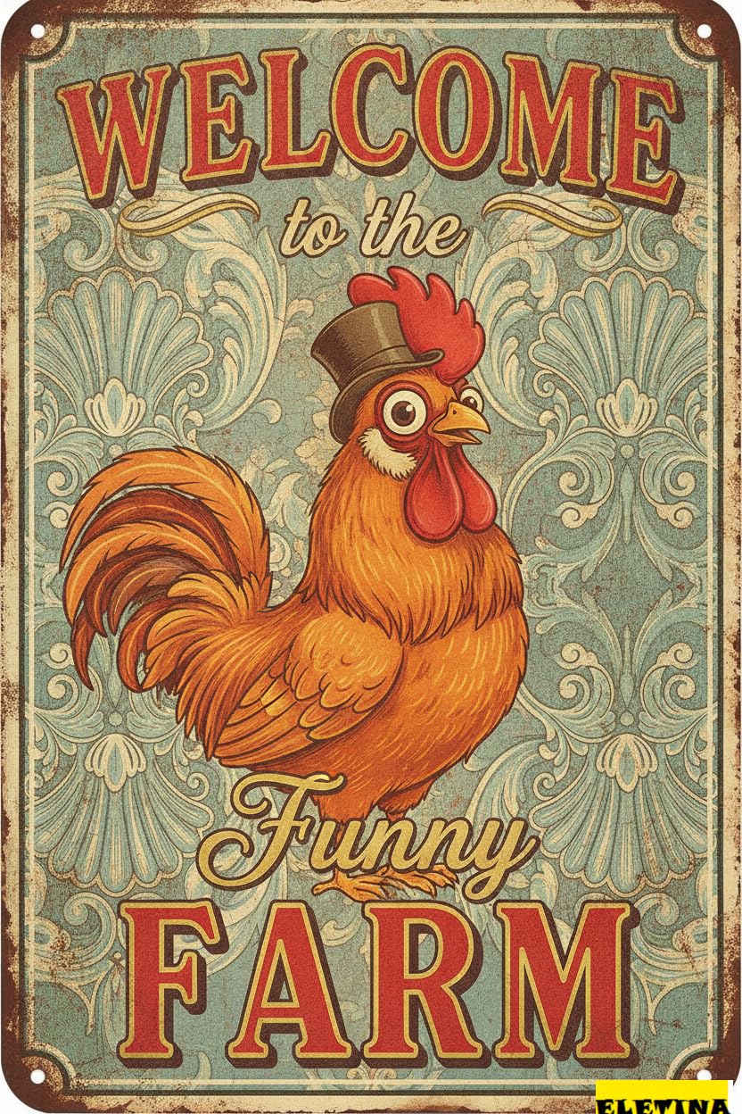Personalized Sign for Man Cave Chicken Gifts Rooster Dcor Welcome To The Funny Farm Rustic Tin Home Farm Chicken Coop Decor 8x12 Inch (9708) Private Property Decorative