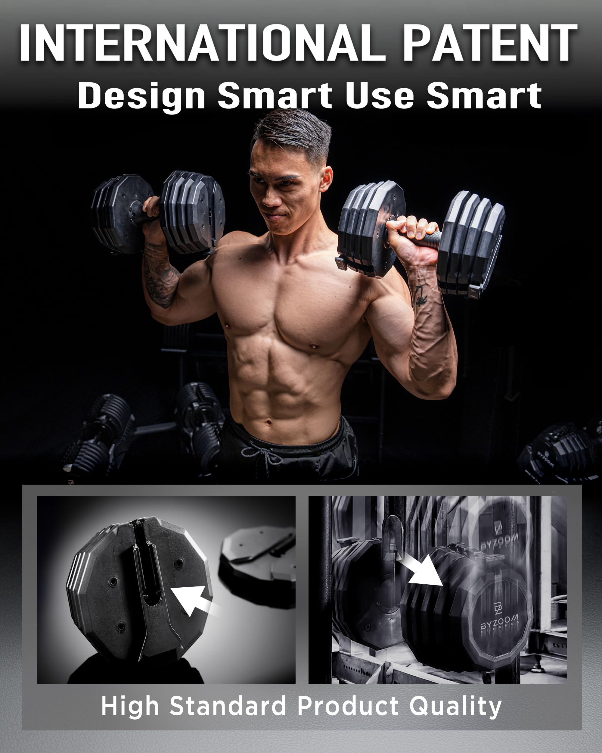 Classic Series 50/55LB Adjustable Dumbbell Pair Set of 2 OR Single Unit (Check qty before purchase), 5-in-1 OR 15-in-1 Patented Secure System, Solid Cast Iron Core, Iconic 12-Sided Polygonal Anti-Roll Base, Professional Heavy Weight for Men