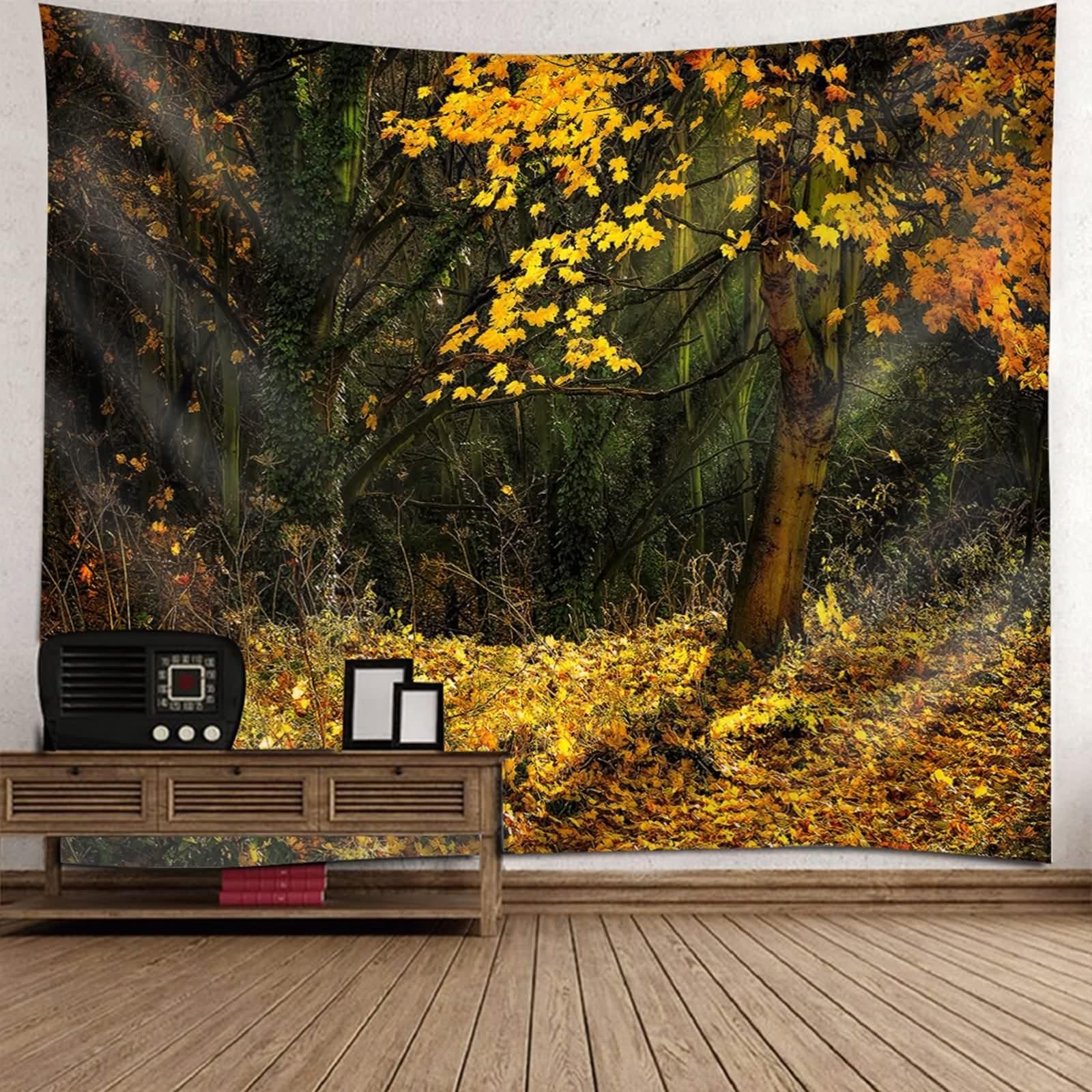 Tolldek Dywan ścienny, naturalny, żółty, gobelin, jesień, drzewo, dżungla, dekoracja domu, na obrus, dekoracja sypialni, 260 x 240 cm