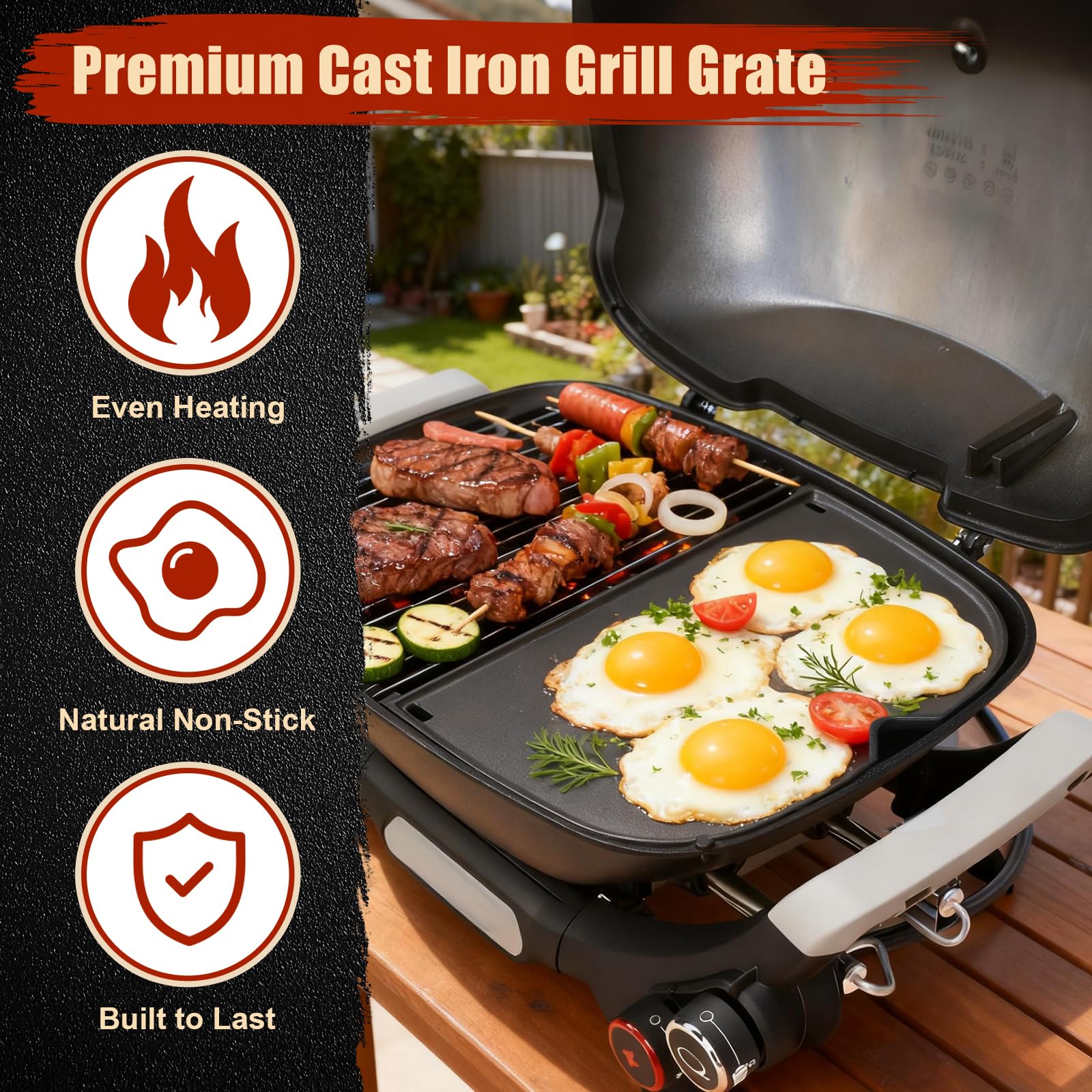 Denmay Gusseisen Grillplatte für Weber Q2000N+, Q2200N+, Q2600N+, Q2800N+ Gasgrill, Gusseisen Grillpfanne Ersatzteile, 40,8 x 28,4cm Griddle Plancha zubehör