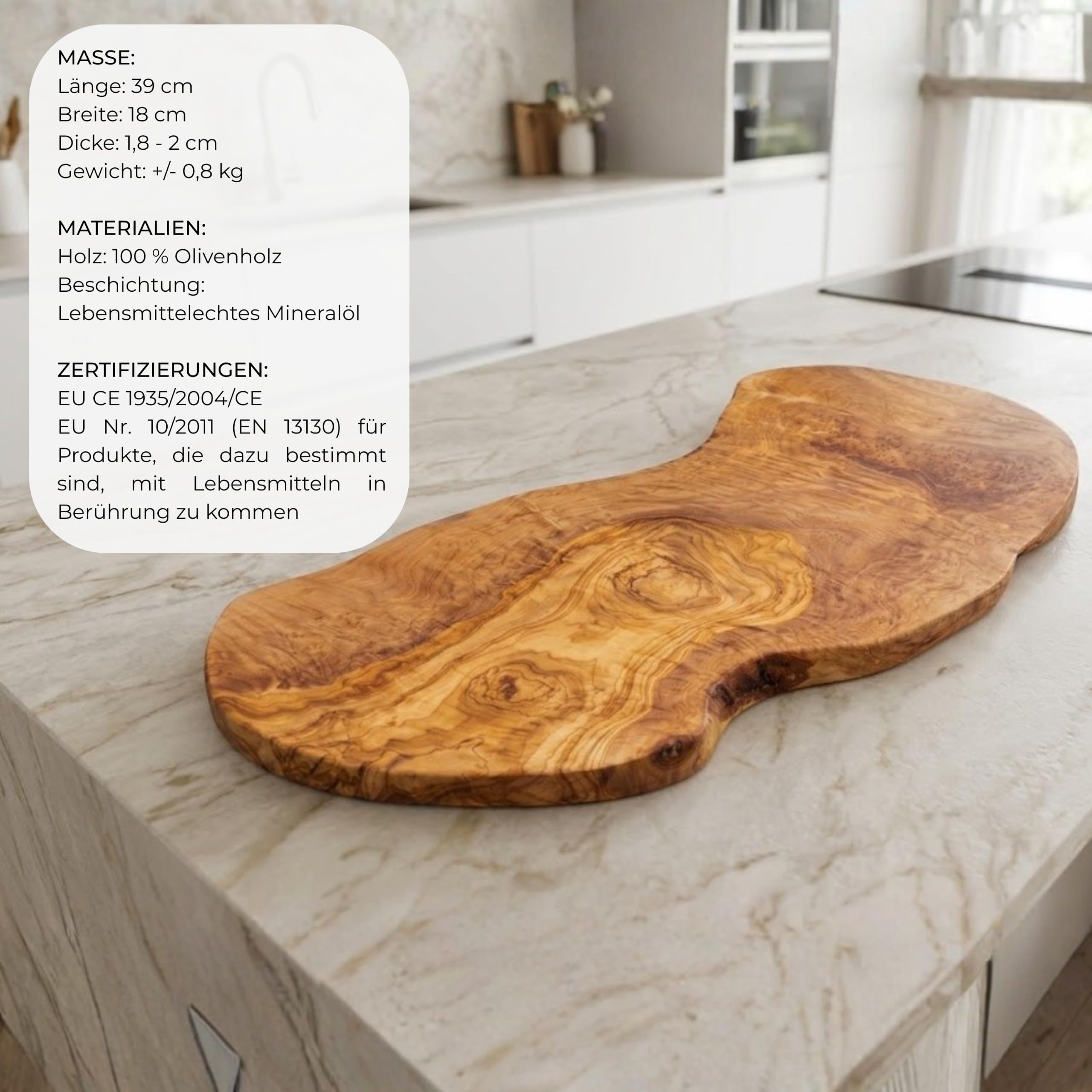 Erreke Schneidebrett aus Olivenholz zum Schneiden und Servieren, 51 x 26 cm | Schneidebrett Holz. Holz-Schneidebrett Küche. Wendbar und handgefertigt. Groß zum Servieren und Schneiden von Käse. Wurst