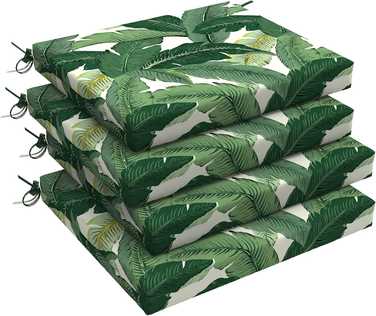 LVTXIII Outdoor Chair Cushions, Fade-Resistant Patio Furniture Cushions Outdoor Square Chair Pads with Ties for Dining Chairs and Garden Decoration, 18.5"x16"x2" Set of 4, Swaying Palms Green Set of 4 Swaying Palms Green