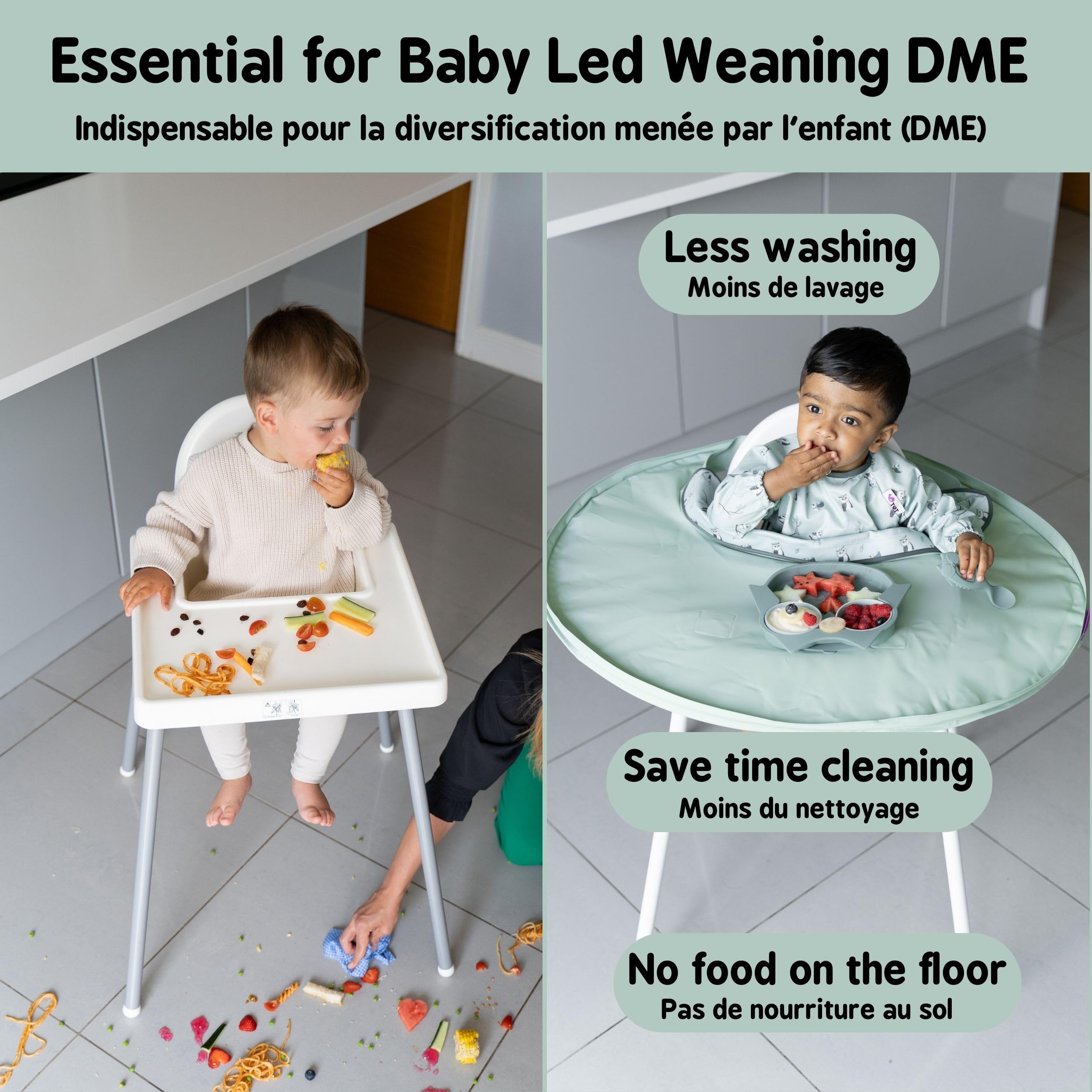 Tidy Tot®™ Bavoir Supplémentaire pour Kit Bavoir et Plateau. Bavoir Manches Longues à Fixer au Plateau Idéal Cadeau de Naissance pour L'alimentation des Bébés DME.