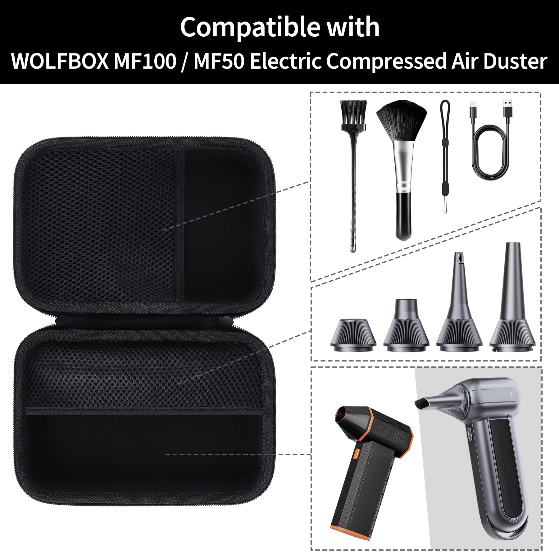 Peyyargo Hard Protective Case Compatible with WOLFBOX MF50/MF100 Electric Air Duster, Black - Image 3