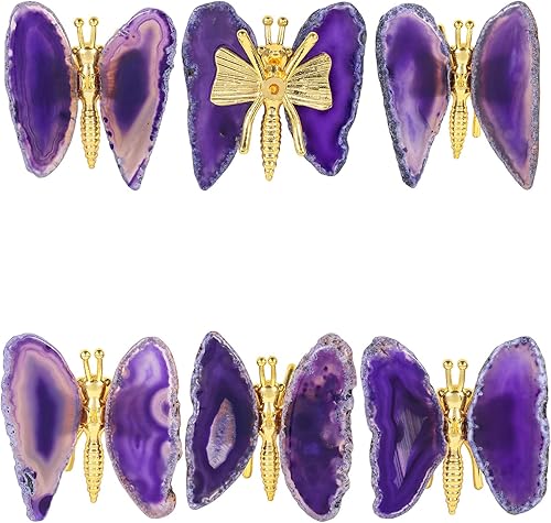 Miniatura 4 de Rockcloud Juego de 2 adornos decorativos de mariposa de ágata, colección de figuras de soporte de mariposa para decoración de escritorio de oficina