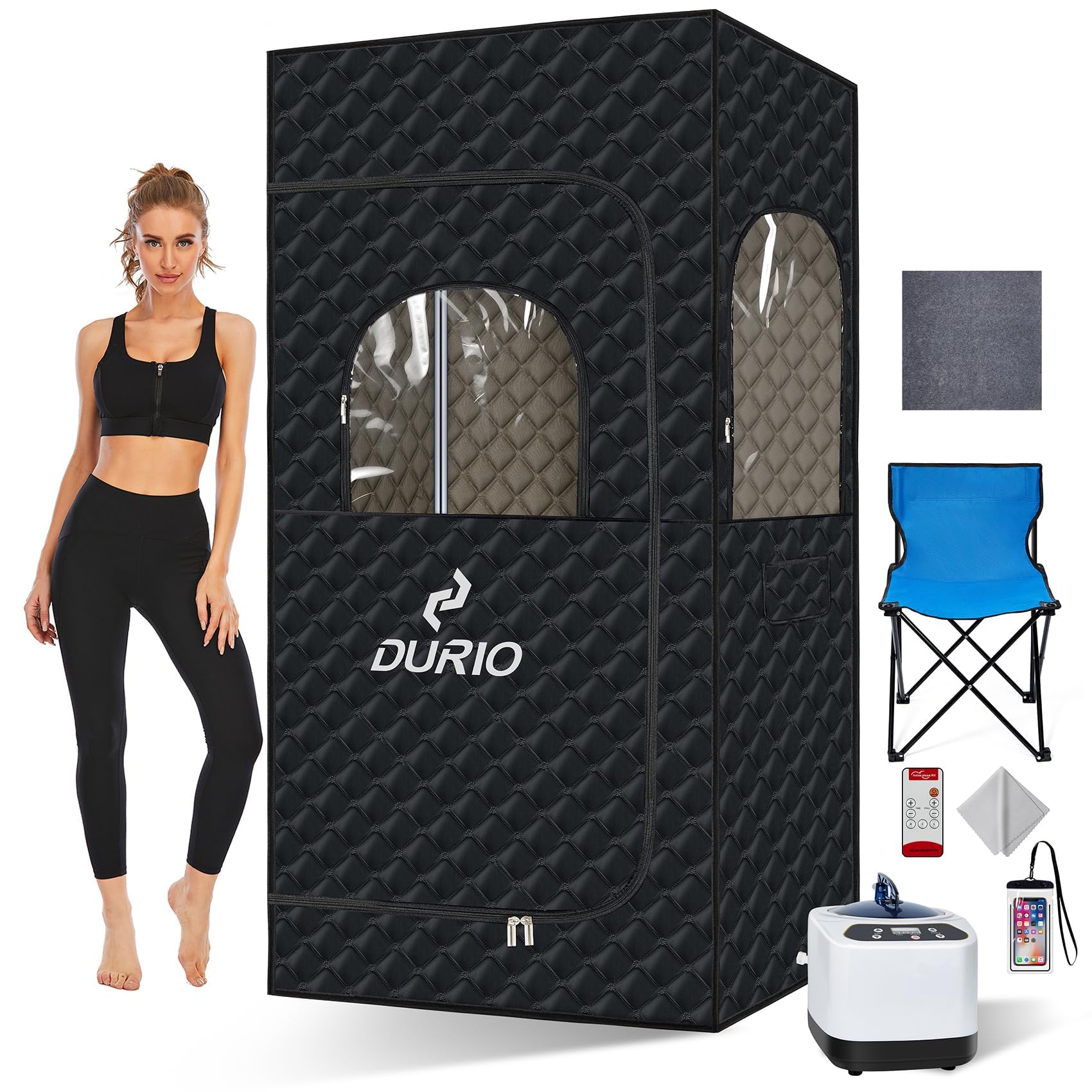 Home Sauna Box Steam Saunas, New 2024 Upgrade Large Portable Indoor Sauna Tent with 3L 1000W Steam Generator, Remote, Waterproof Phone Pouch, Chair, Mat