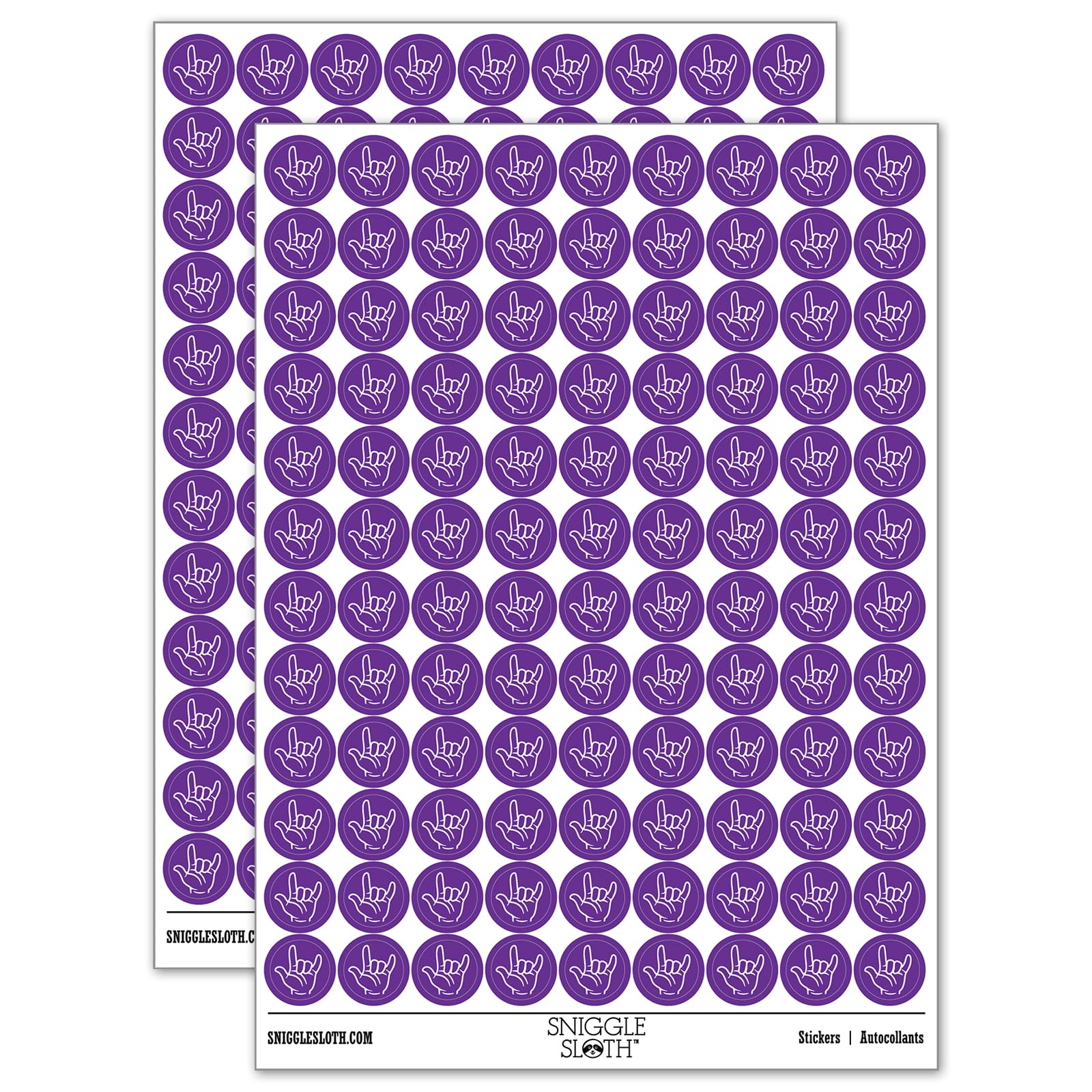 I Love You Hand Sign Language 200+ Round Stickers - Matte Finish - 0.50" Size - Purple