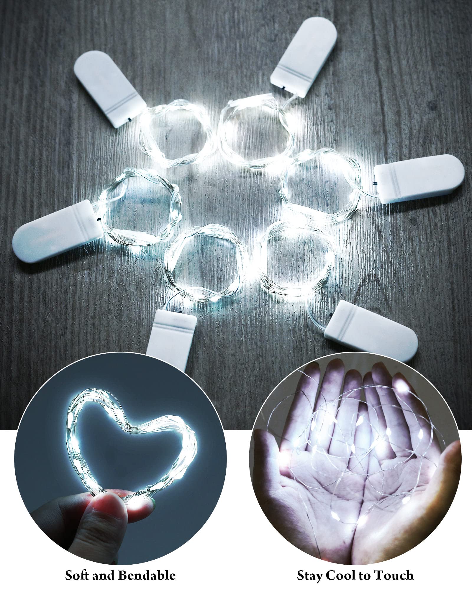 Riakrum 50 Stück 3 m 30 Valentinstag LED Lichterkette Batteriebetriebene winzige Lichterketten kleine Lichterkette für Gläser Sternenhimmel wasserdichte Lichterkette für DIY Hochzeit Party (weiß)