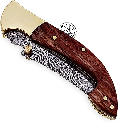 Miniatura 7 de Hermoso cuchillo de bolsillo plegable de acero de Damasco de 7.25 pulgadas con refuerzo de latón, 100% de primera calidad