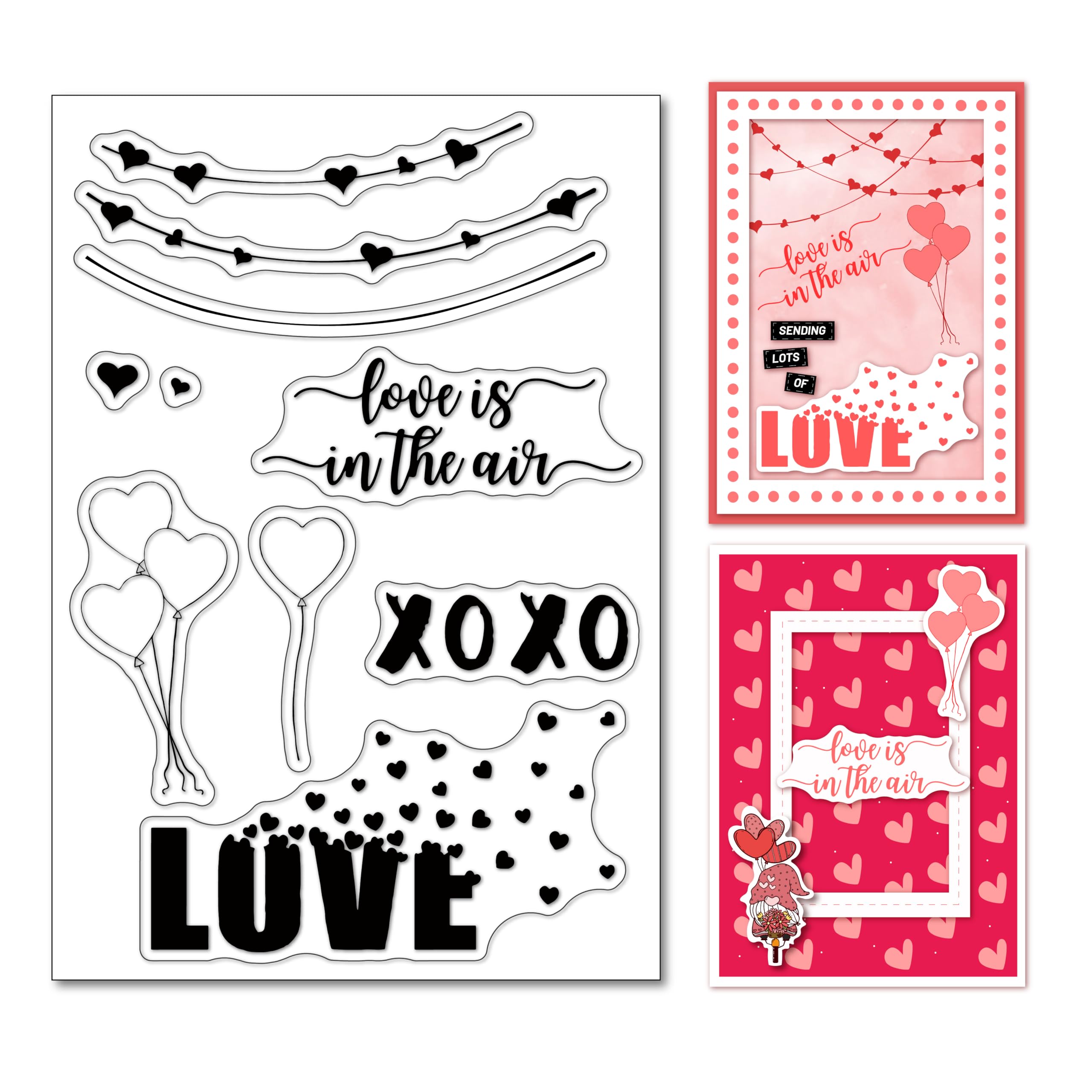 arriettycraft Valentine's Day Clear Stamps for Card Making or Journaling, Heart Shape Balloon Love Word Silicone Stamps for Journals Scrapbooking Paper Crafts Decoration