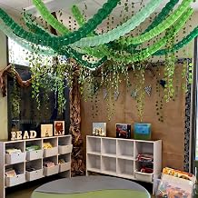 Jungle Rainforest Classroom Decor Kit Faux Greenery Hanging Plants, 12 Artificial Ivy Garlands, 12 Four-Leaf Clover Paper Garlands for VBS Back to School Safari Jungle Party Ceiling Decor