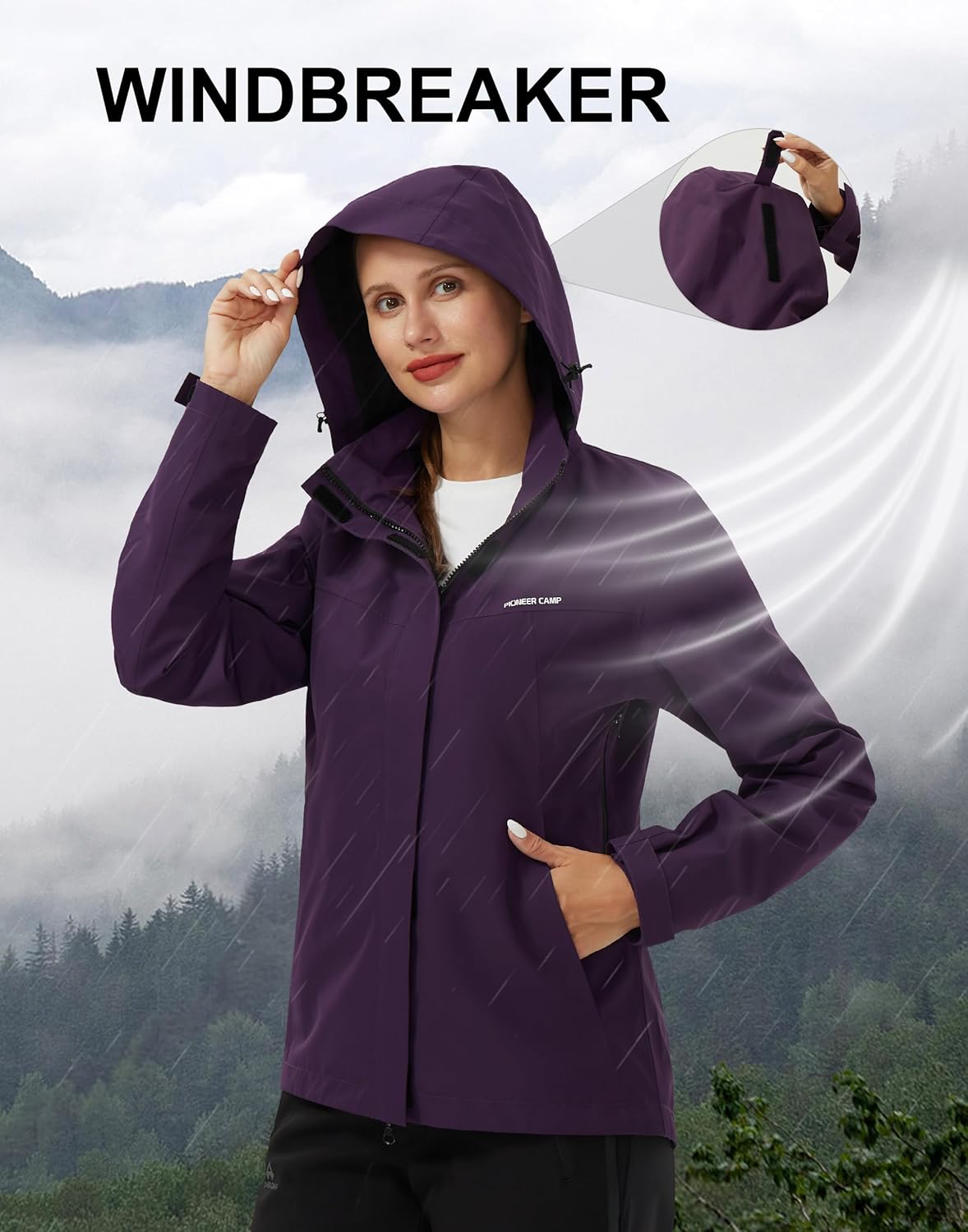 Pioneer Camp Women's Rain Jacket Waterproof Shell Jacket Hooded Windbreaker Lightweight Rain Coats for Outdoor Hiking Travel