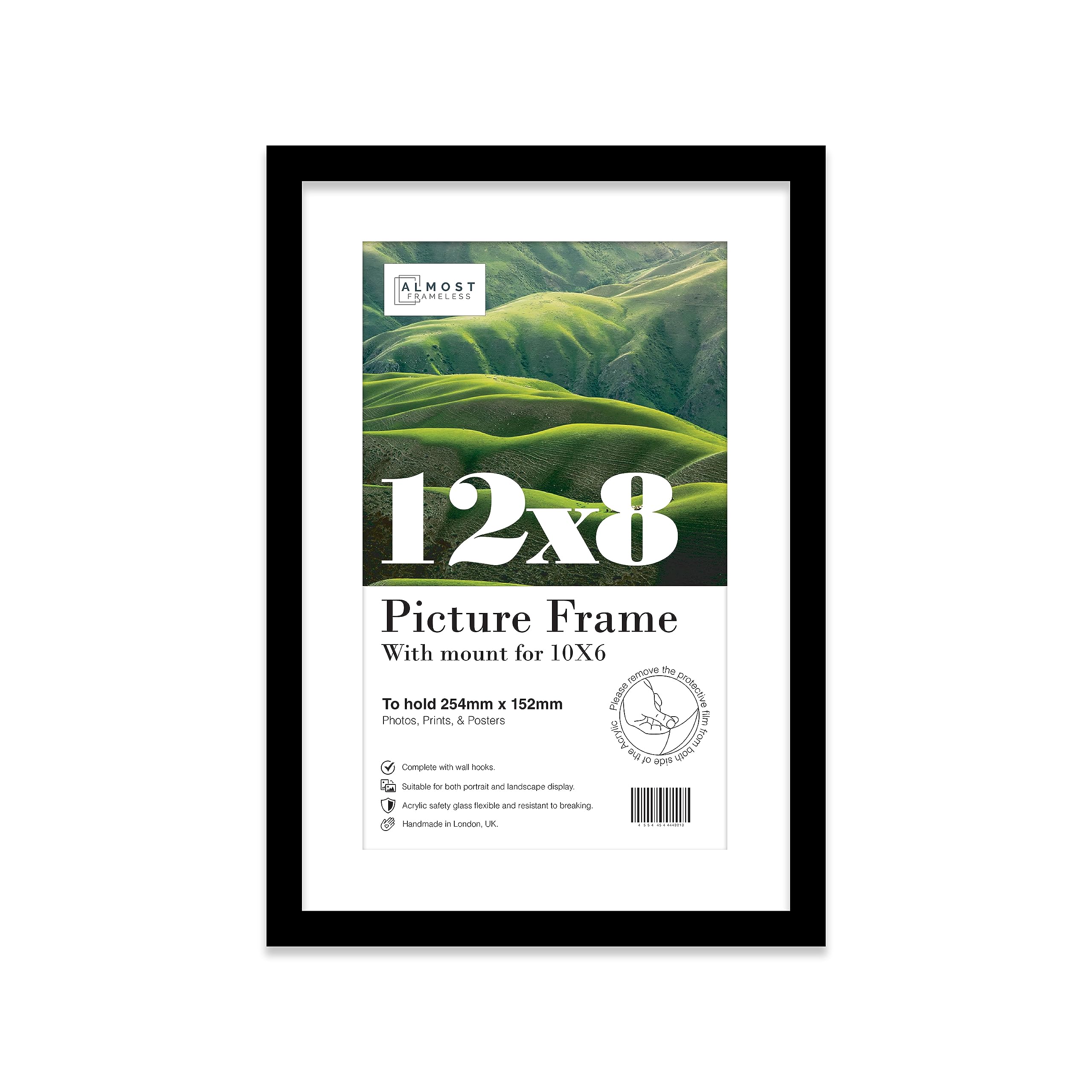 12X8" Black Frame With Mount For 10X6" Pictures 20mm Thin Edge Portrait And Landscape Display With Wall Hooks And Kickstand from B&Q