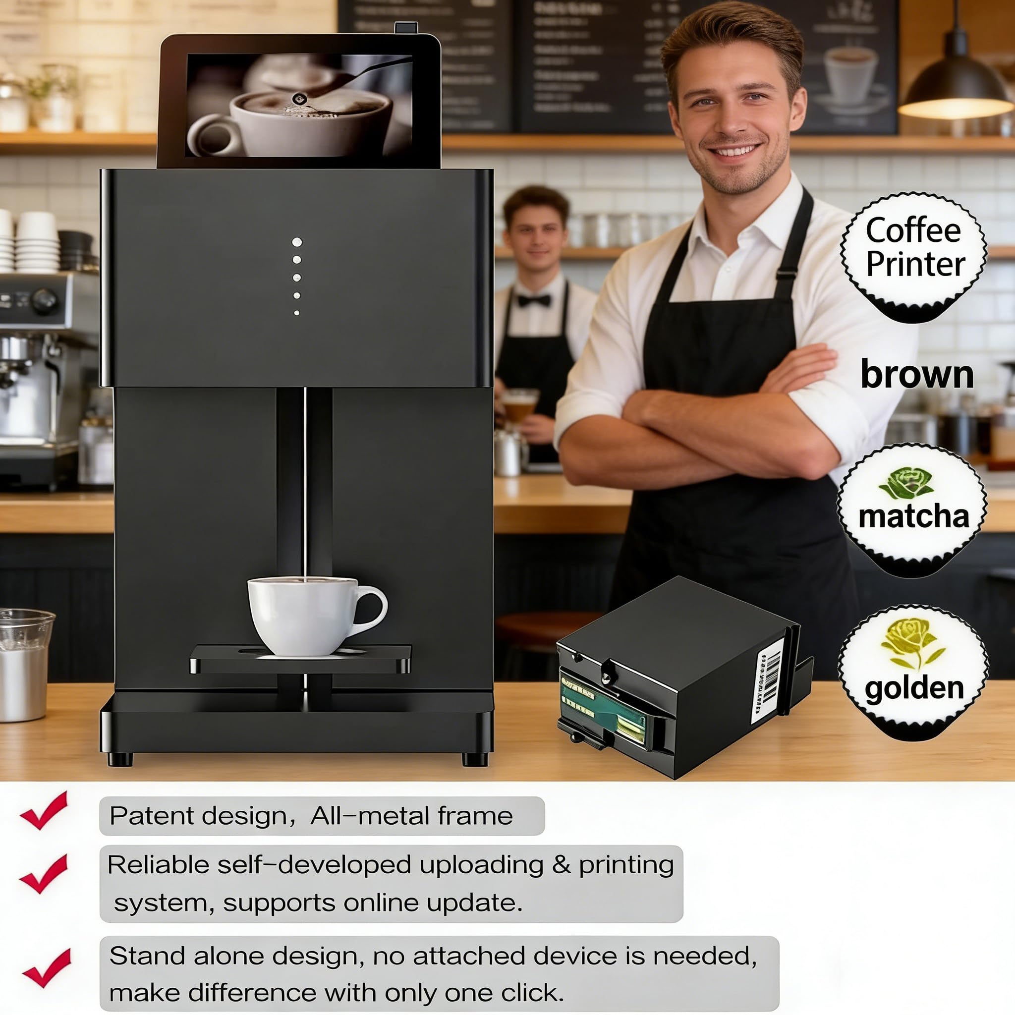 Drukarka 3D do kawy Latte Art, ekspres do kawy Latte 3D do żywności, automatyczne selfie z napojami, połączenie Wi-Fi, drukowanie zdjęć, ekran dotykowy White
