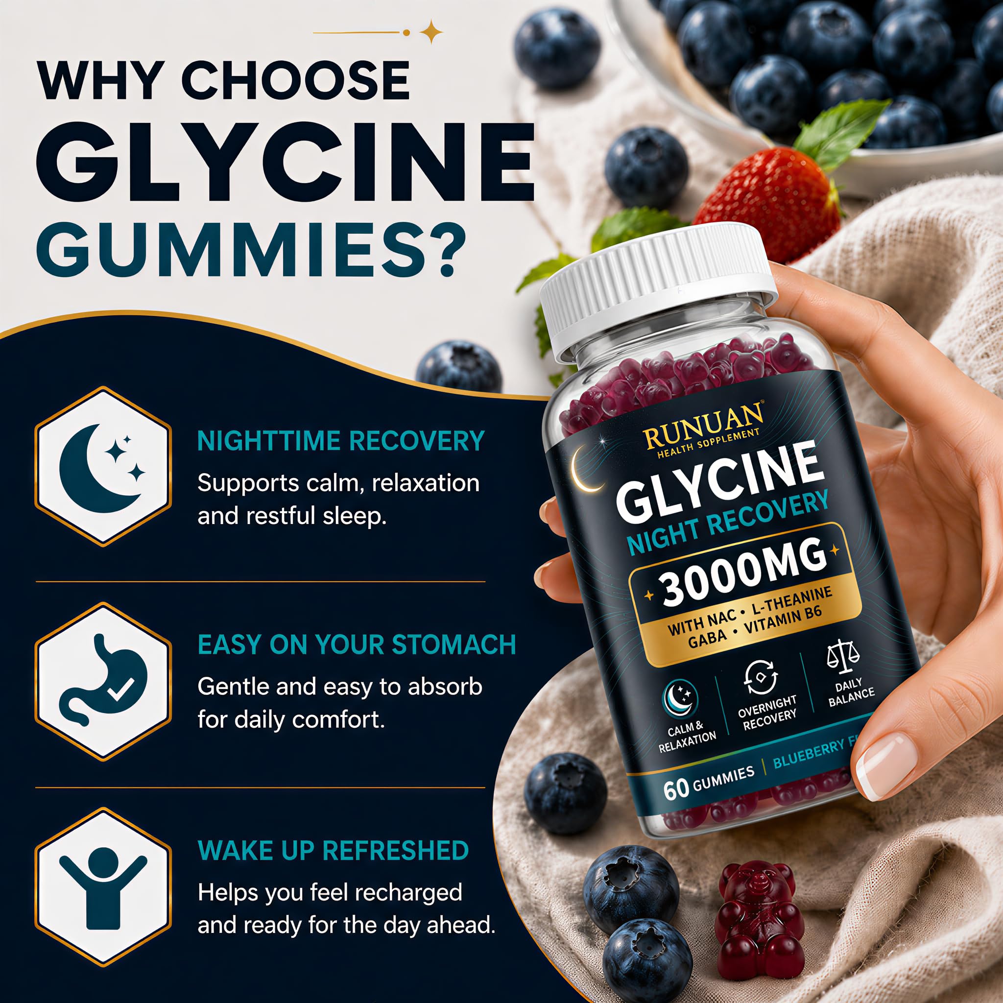 Glycine Gummies 3000mg Sleep Support with NAC, L-Theanine, GABA & B6, 60 Ct — Amazon image 4