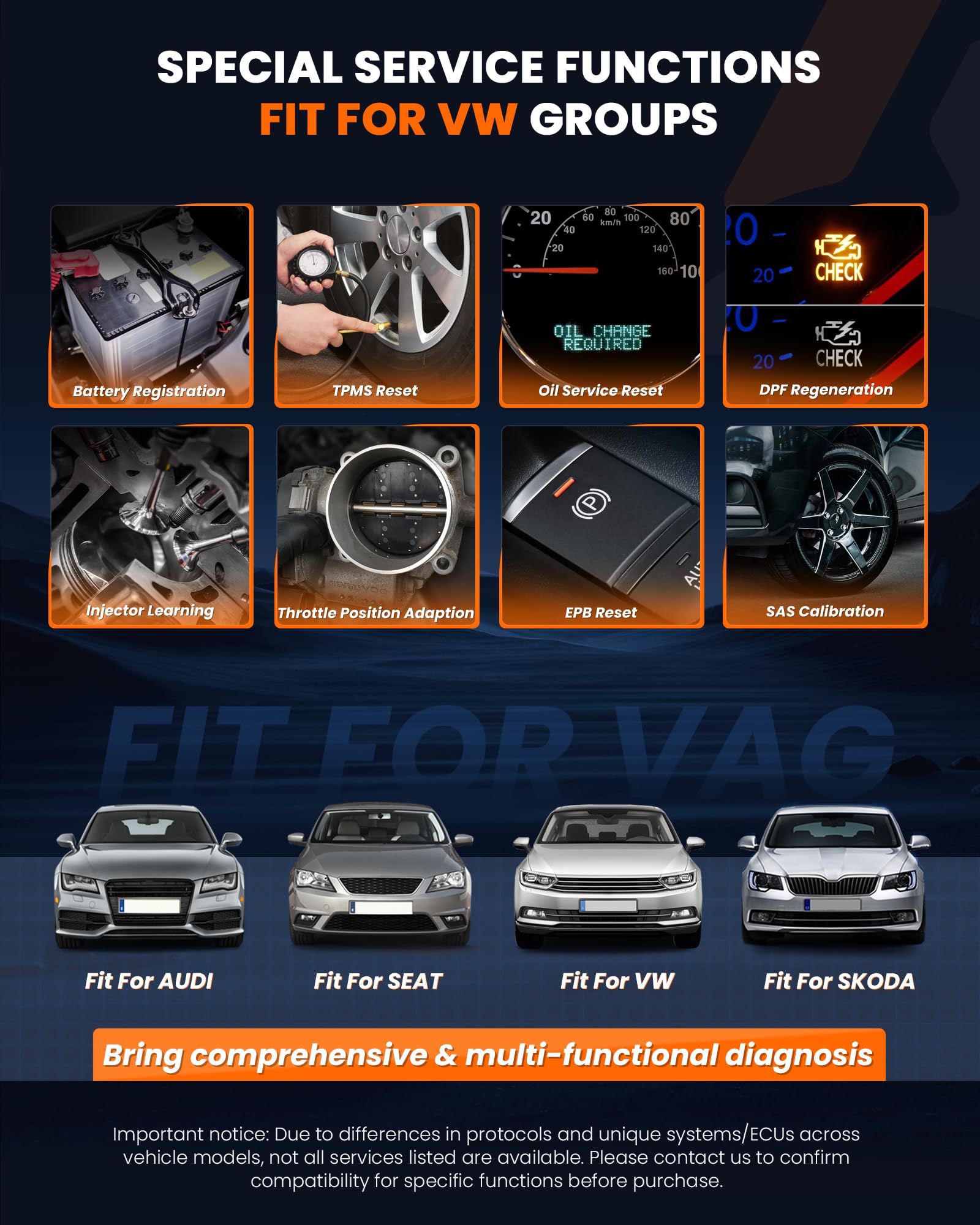 (Upgraded Version) ANCEL Ganzes System OBD2 Diagnosegerät für VAG Fahrzeuge | OBD Diagnose Scanner für Öl TPMS EPB TPS Injektor SAS DPF Reset Batterier Registrierung Fehlercode Auslesegerät