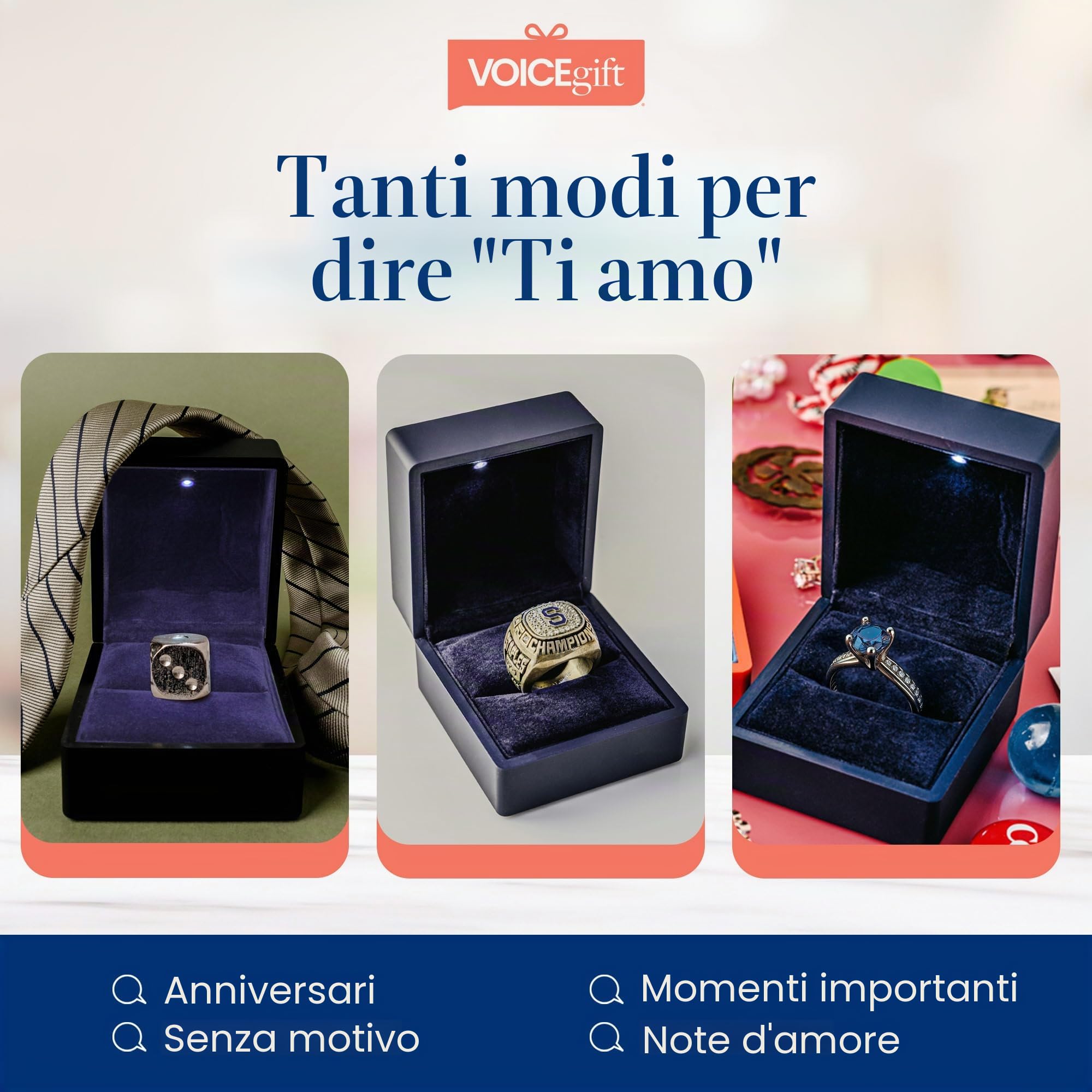VOICEGIFT Registratore di suoni e audio da 60 secondi per cornici, album e album (Scatola ad anelli registrabile | Blu notte)