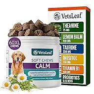 Calming Chews for Dogs - Dog Anxiety Relief and Calming Sleep Support with Theanine, Lemon Balm, Taurine & Inositol - Fireworks, Thunderstorms & Separation Anxiety - Made in USA - 60 Count