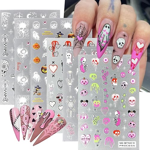 Calcomanías para uñas de Halloween, diseño de calabaza, fantasma, 3D, autoadhesivas, lindas telarañas espeluznantes, suministros de uñas con boca
