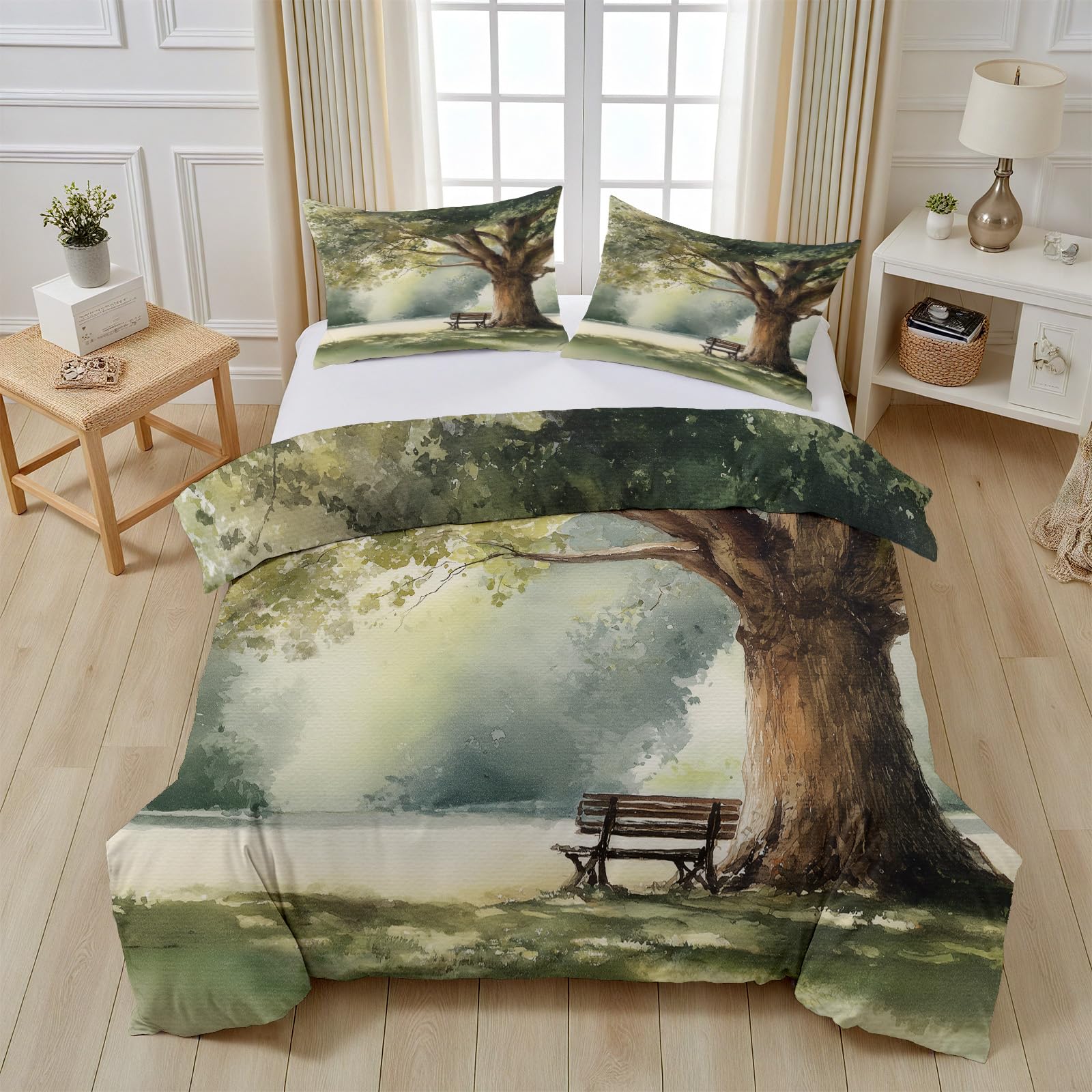 Housse de couette 240x260 chêne avec linge de lit nature 2 personnes
