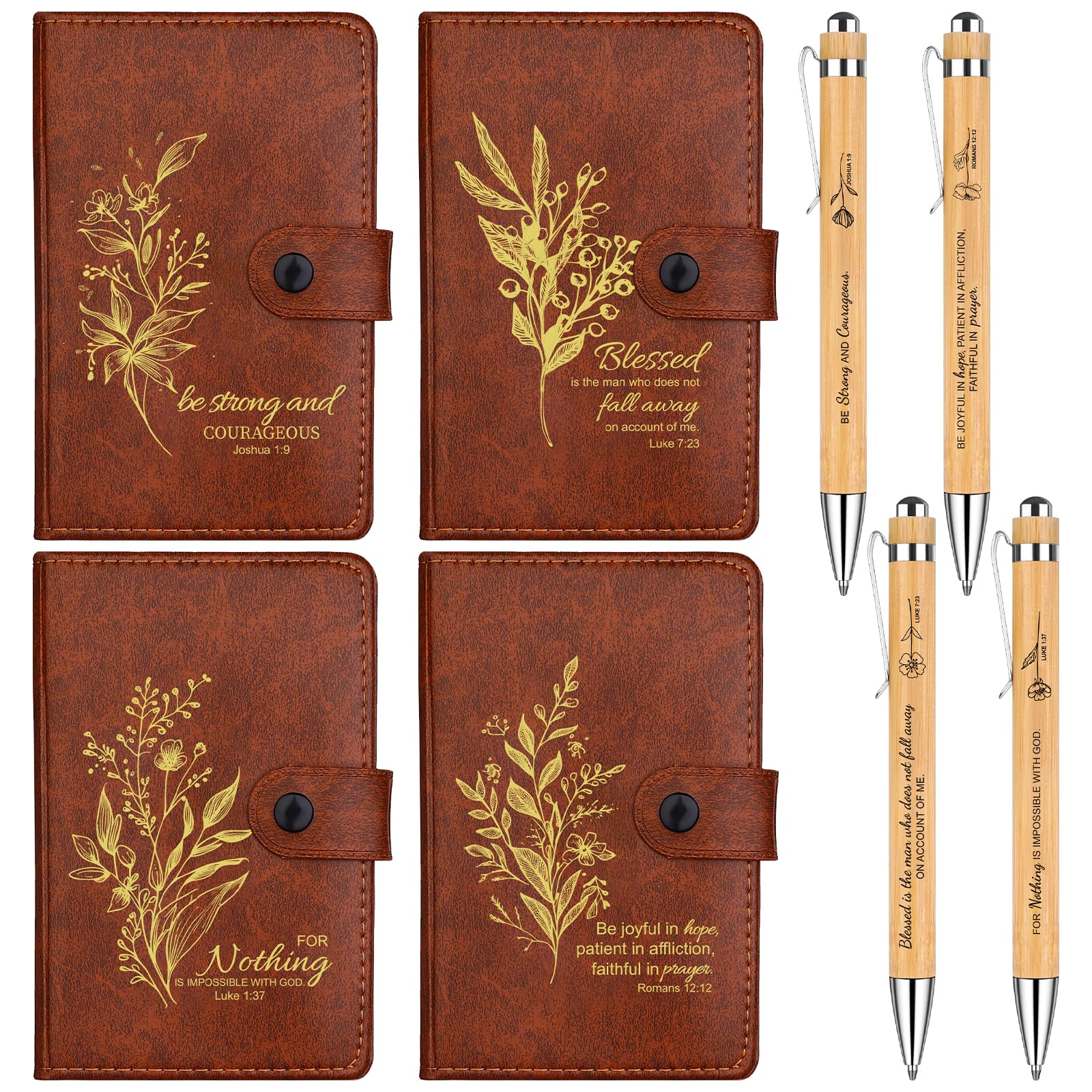 8 Pcs Christian Gift Bulk Leather Prayer Journal Christian Notebook with Bible Verse Pens Religious Gifts for Men Women Church Sunday School Bible Study Supplies