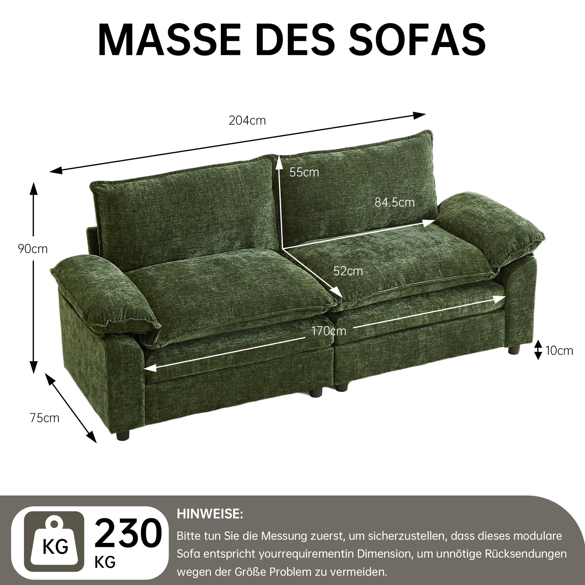 JIEXI Ecksofa Mit Schlaffunktion, Sofas Und Couchs, Modulares Ecksofa, Wohnlandschaft U Form, L Form Eckcouch, Für Couch Wohnzimmer Schlafzimmer Wohnung Büro, Chenille-Stoff 204 x 75 cm