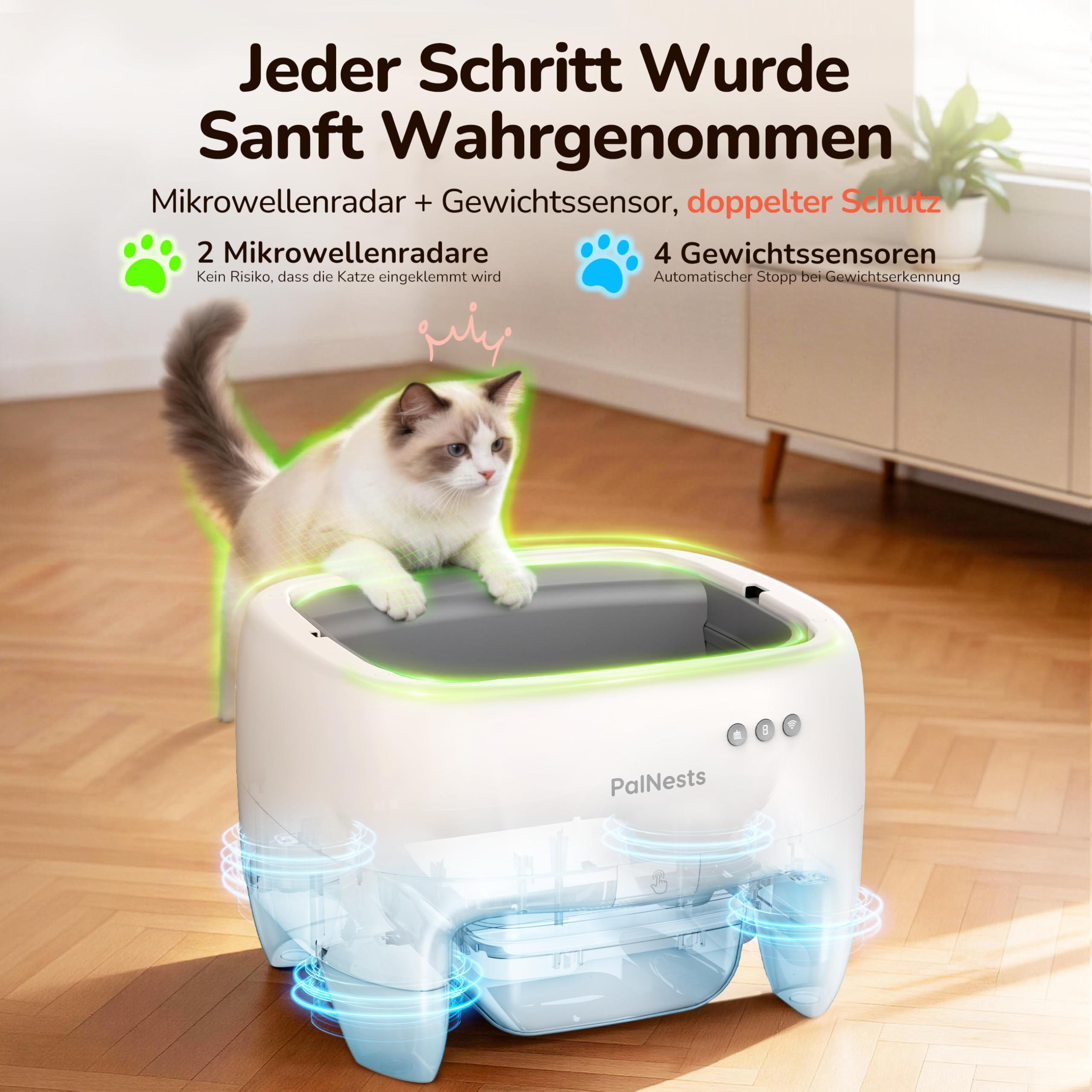 Selbstreinigende Katzentoilette, Katzenklo XXL Offenem Top-Design | APP-Steuerung Katzenklo Selbstreinigend, Geruchsfrei, Doppelter Geruchskontrolle & 7 Sicherheitssensoren für Mehrere Katzen