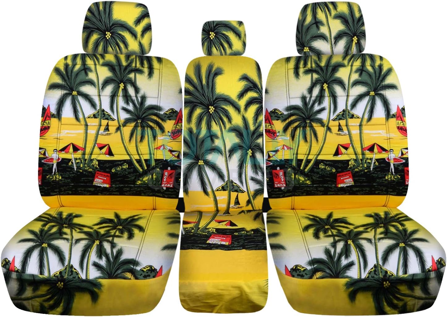 Totally Covers Compatible with 2011-2014 Ford F-150 XL Hawaiian Truck Seat Covers (Front 40/20/40 Split Bench) w 3 Headrests & Opening Center Console/Solid Armrest: Red w Palm Tree F-Series